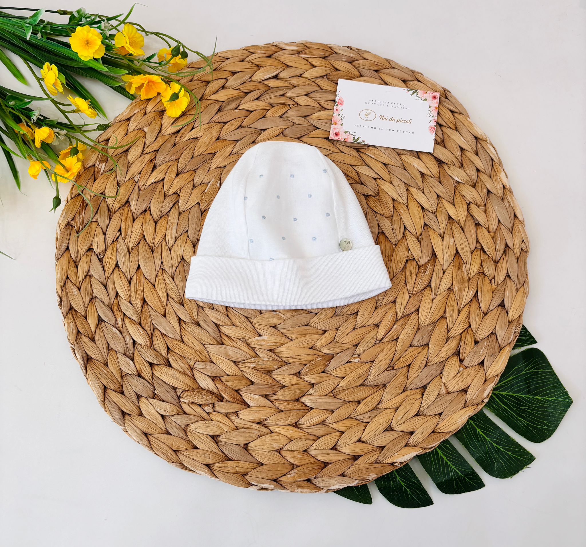 CAPPELLINO IN COTONE A POIS BIANCO CIELO - Noi da piccoli