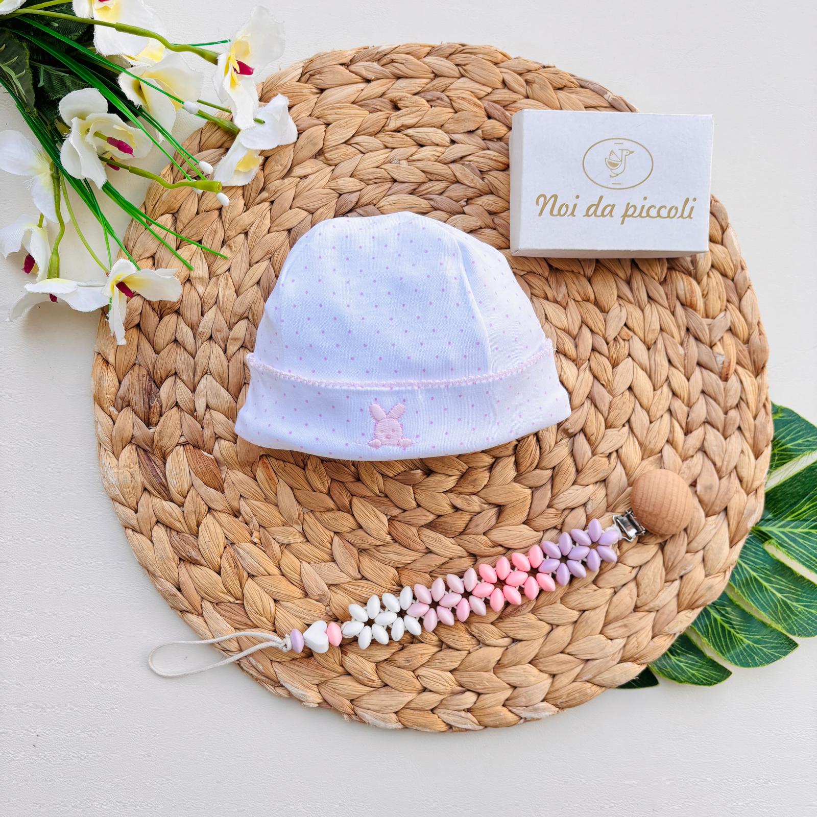 CAPPELLINO IN COTONE A POIS BIANCO ROSA - Noi da piccoli