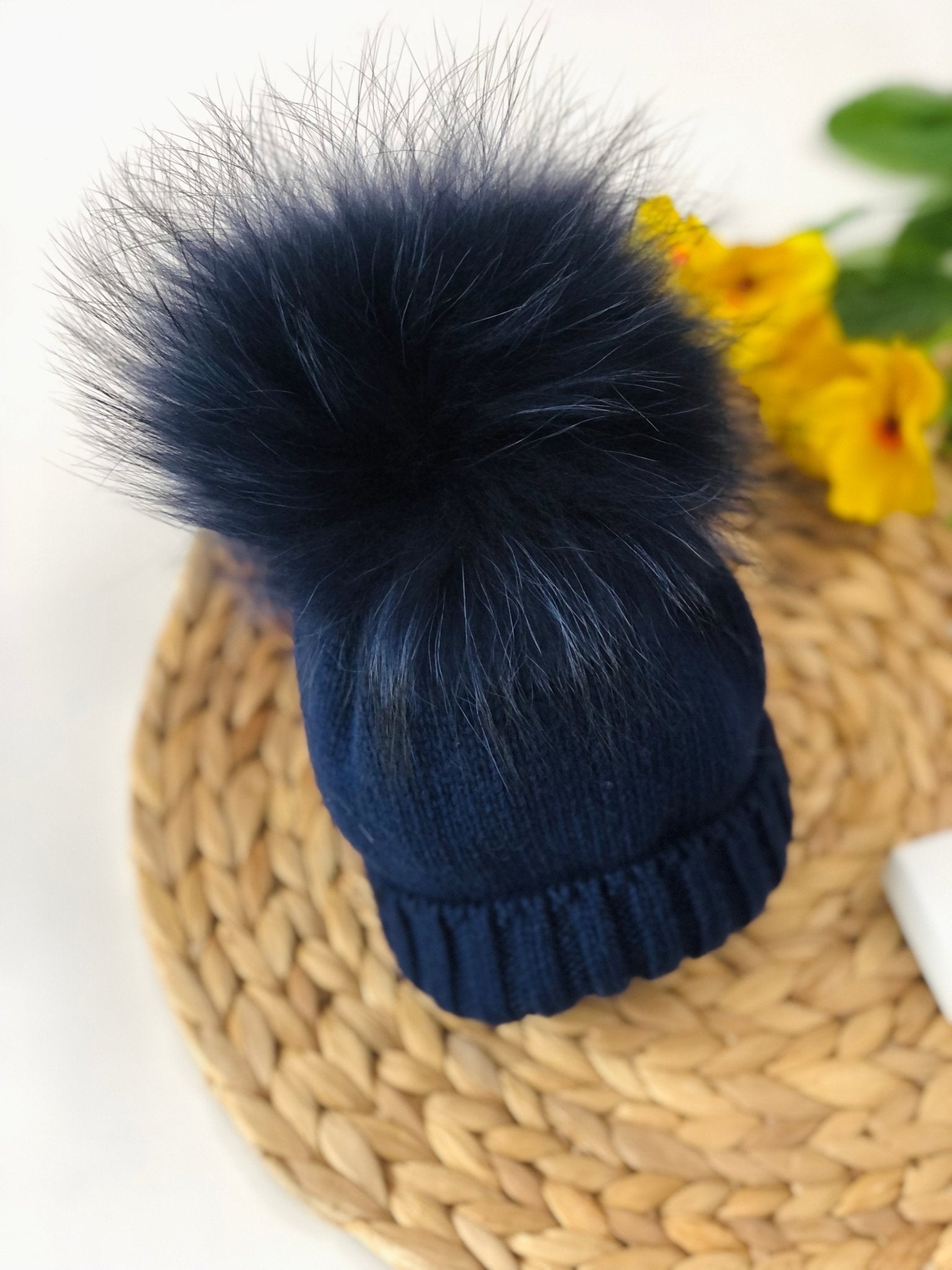 CAPPELLINO LANA E CASHEMIRE PON POM VOLPE BLU NOTTE - Noi da piccoli