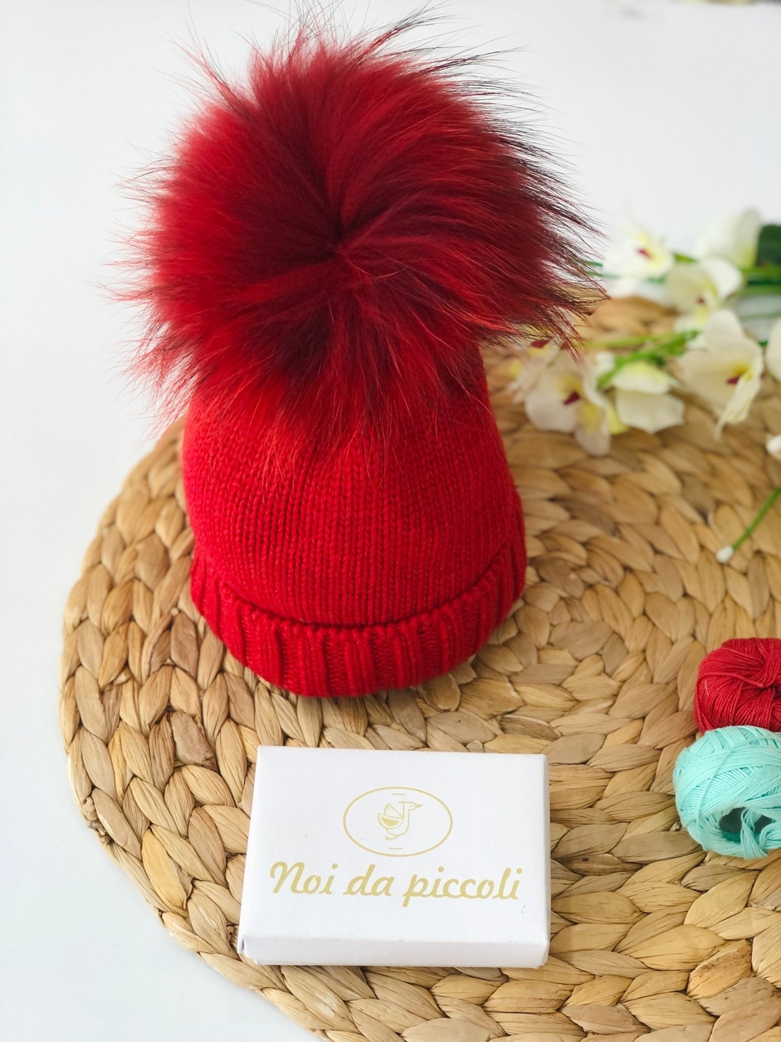 CAPPELLINO LANA E CASHEMIRE PON POM VOLPE ROSSO - Noi da piccoli