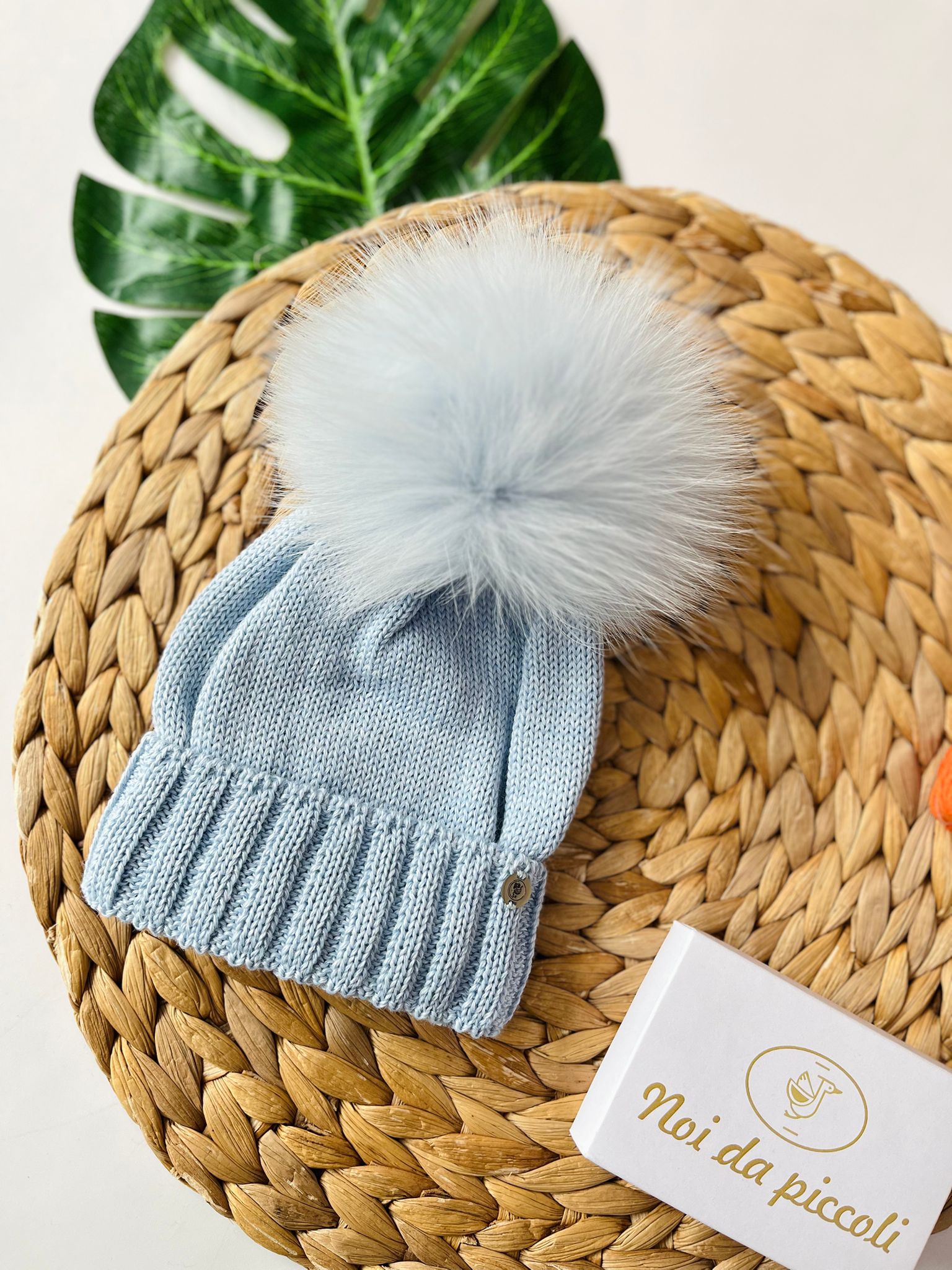 CAPPELLINO RISVOLTO 1 PON POM VOLPE Lana CIELO - Noi da piccoli