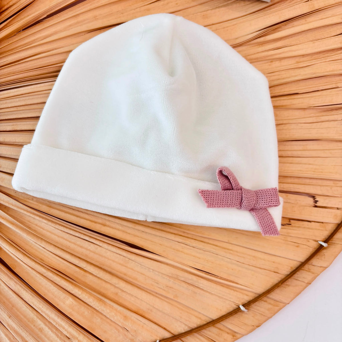 Cappello in Ciniglia con Fiocchetto Rosa Antico Panna Ninnaoh - Noi da piccoli