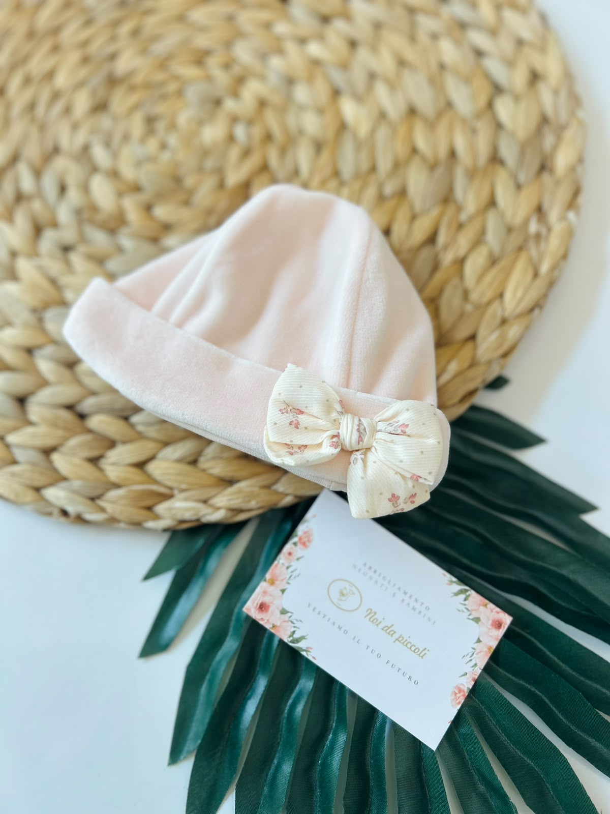 CAPPELLO IN CINIGLIA FIOCCHETTO ROSA - Noi da piccoli