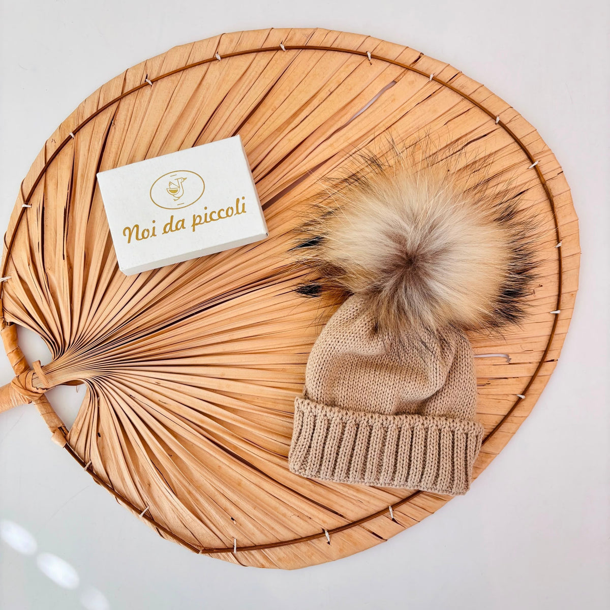 Beige Wool Blend Hat with Faux Fur Pom-Pom PAPPA E LATTE