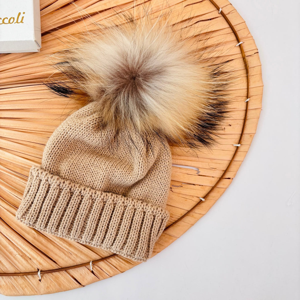 Beige Wool Blend Hat with Faux Fur Pom-Pom PAPPA E LATTE - Noi da piccoli