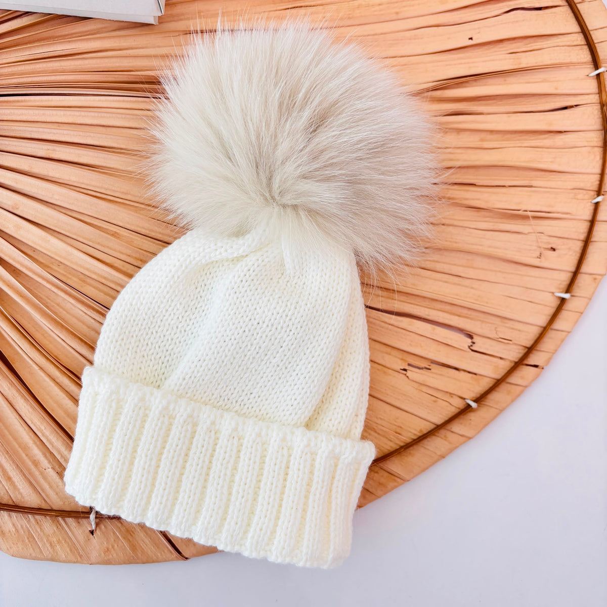 Cream Wool Blend Hat with Faux Fur Pom-Pom PAPPA E LATTE - Noi da piccoli