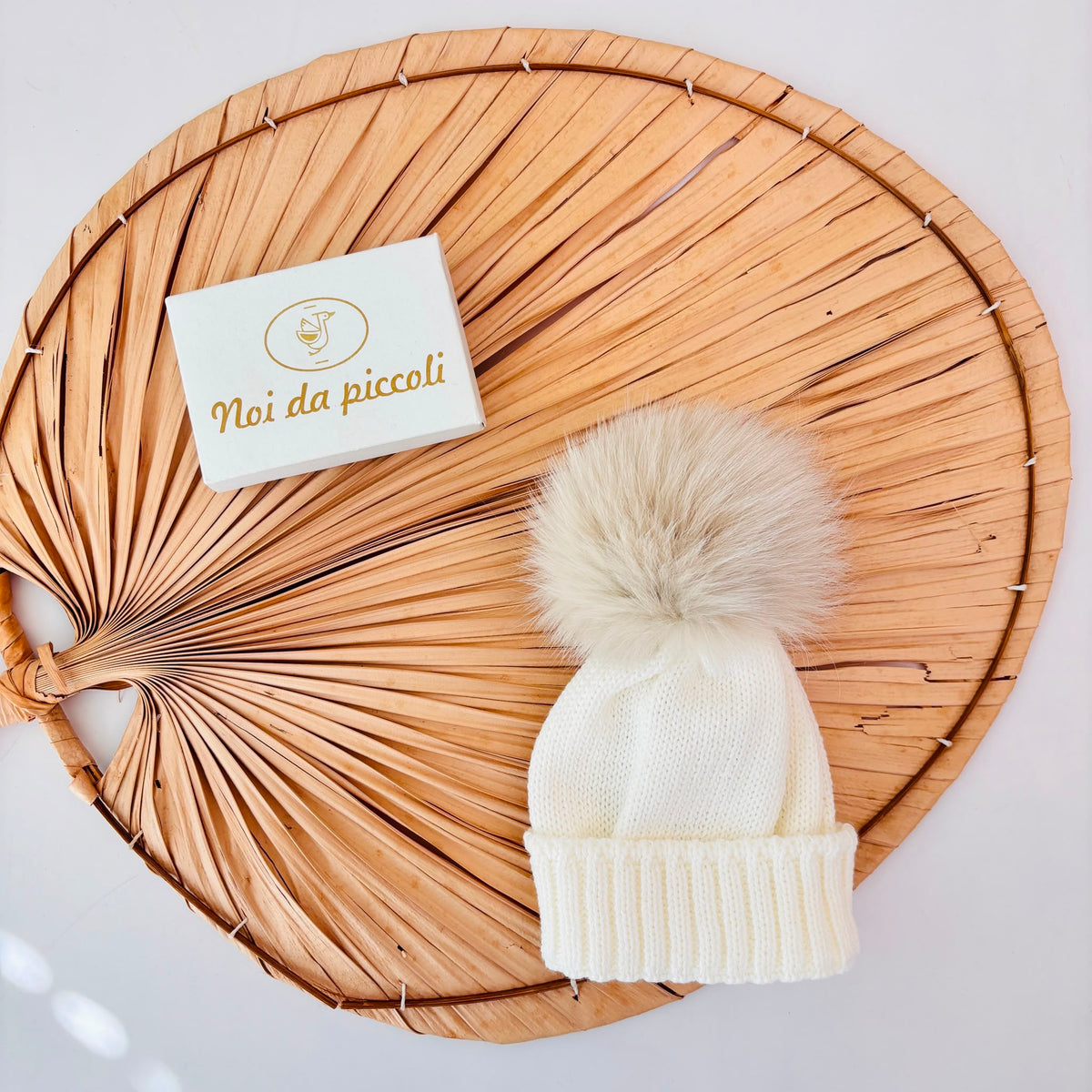 Cream Wool Blend Hat with Faux Fur Pom-Pom PAPPA E LATTE