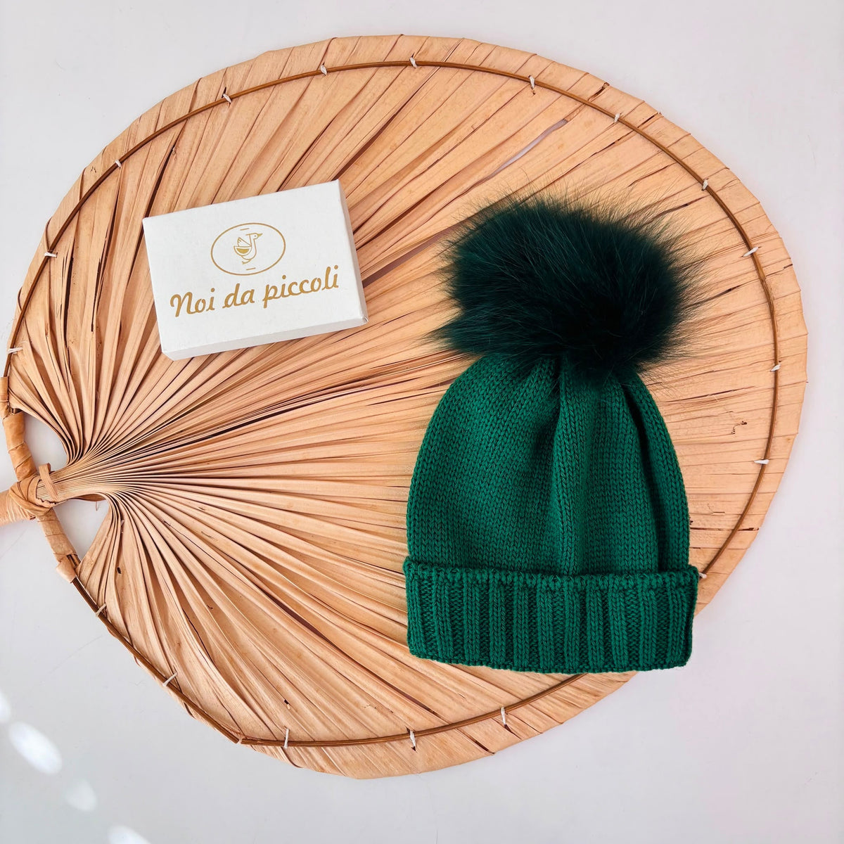 Green Wool Blend Hat with Faux Fur Pom-Pom PAPPA E LATTE