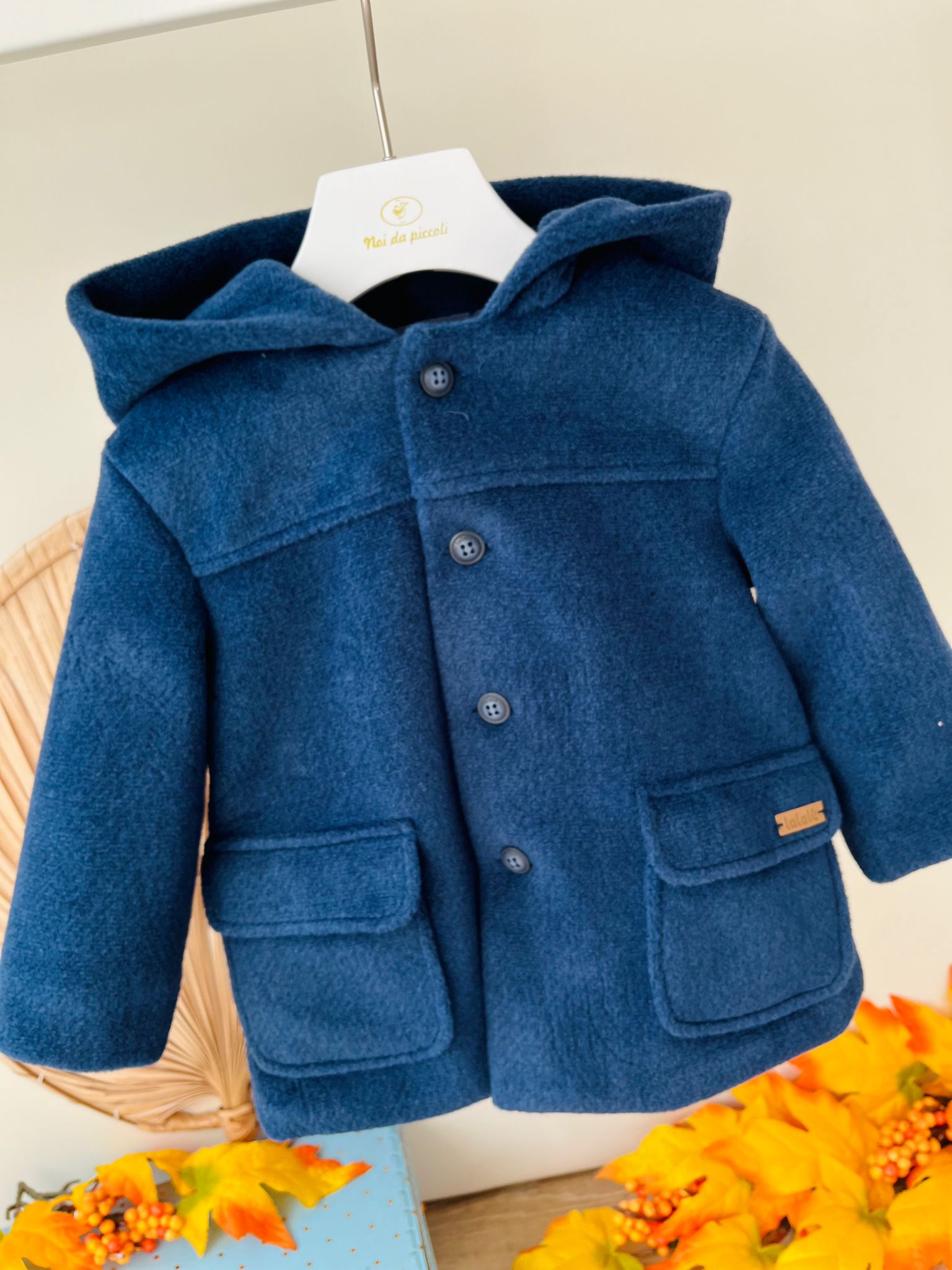 CAPPOTTINO CON CAPPUCCIO IN PANNO BLU - Noi da piccoli