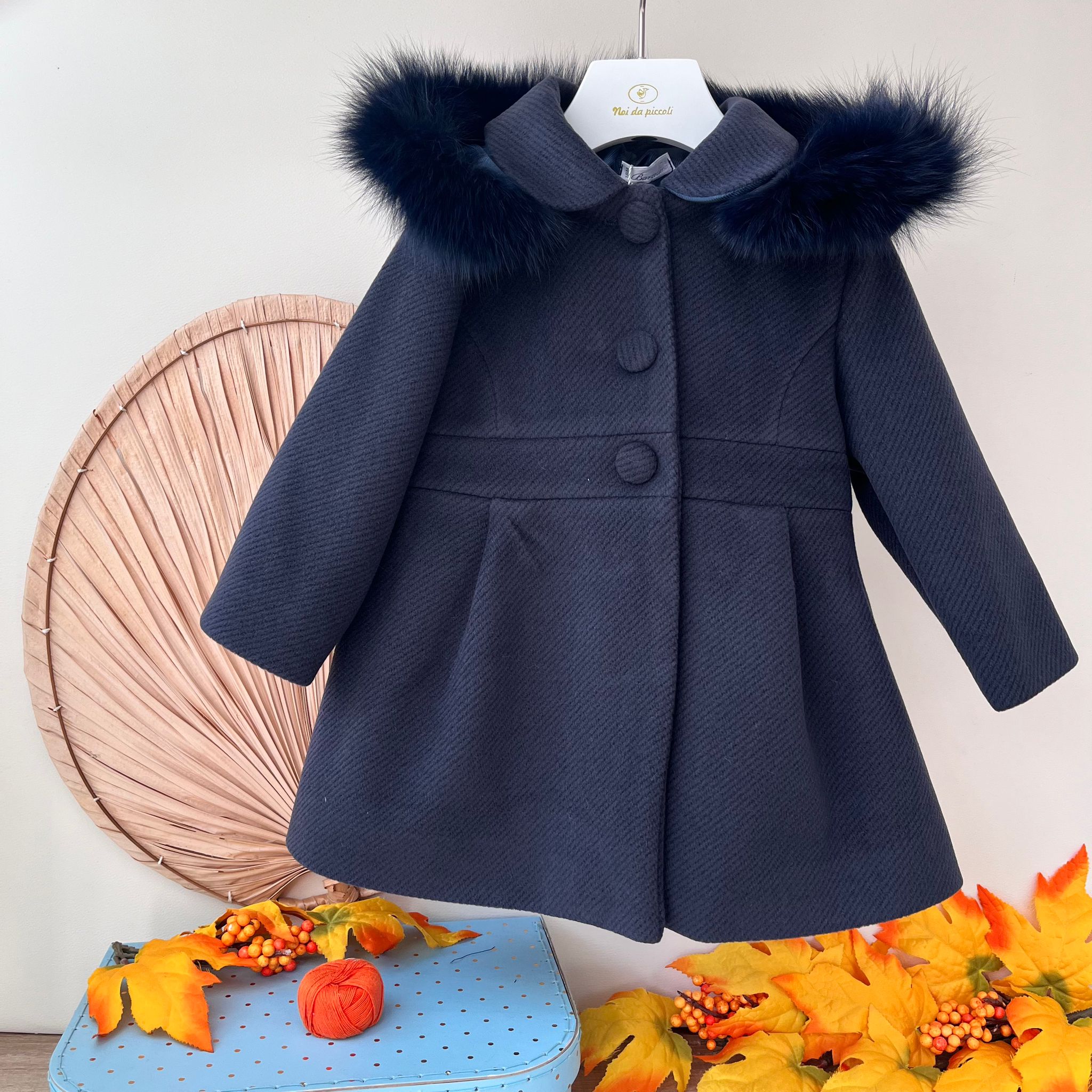 CAPPOTTINO IN PANNO CON COLLO PELLICCIA BLU - Noi da piccoli