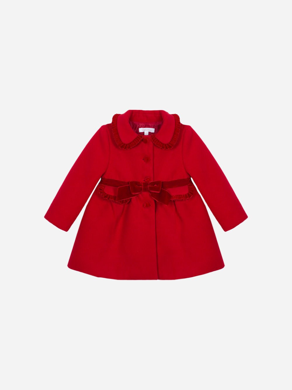 CAPPOTTO ELEGANTE CON FINITURE IN VELLUTO E FASCIA CON FIOCCHETTO RED - Noi da piccoli