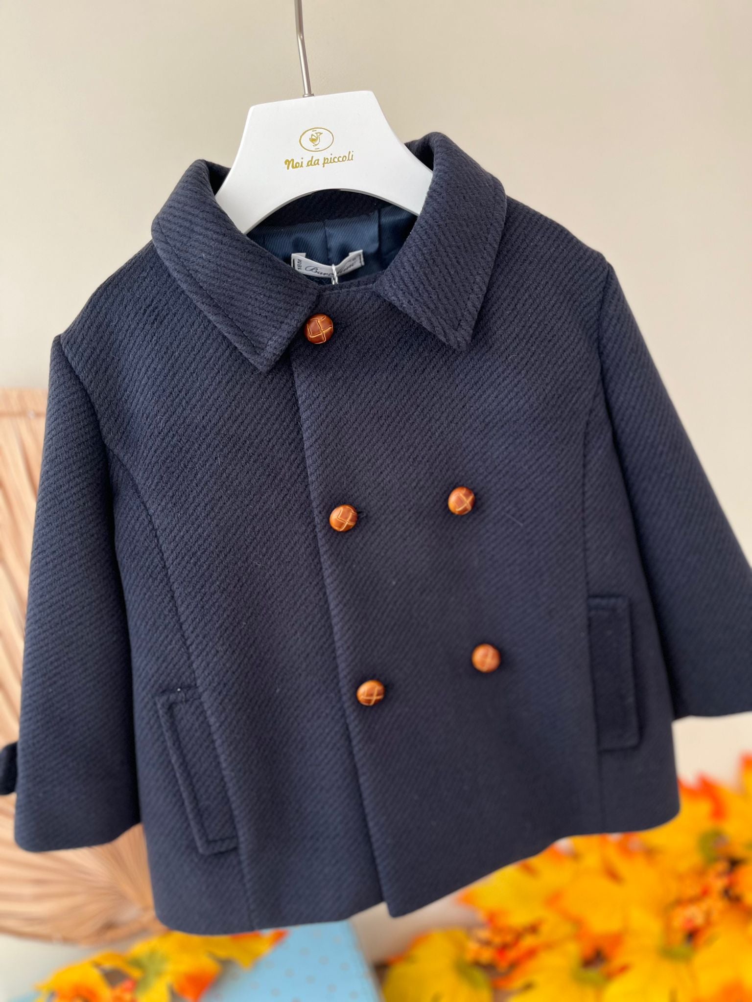 CAPPOTTO IN PANNO BOTTONI LEGNO BLU - Noi da piccoli