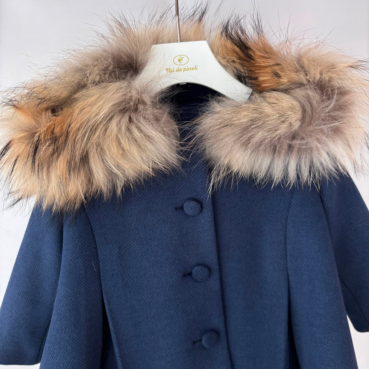 CAPPOTTO in Panno con Cappuccio in Pelliccia BLU - Noi da piccoli