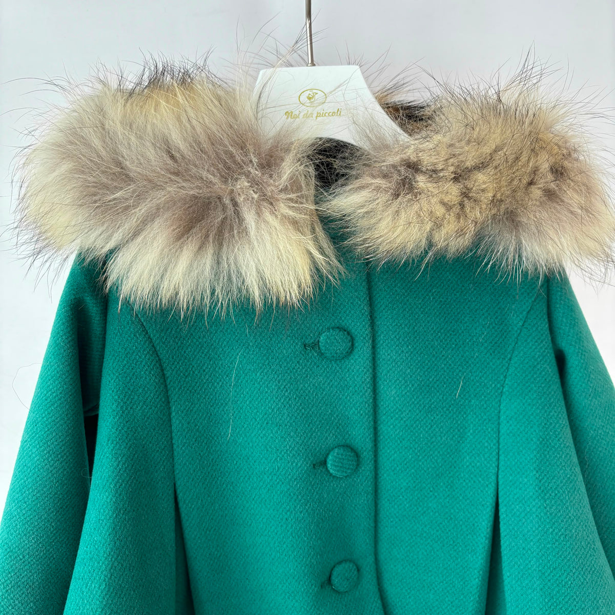 CAPPOTTO in Panno con Cappuccio in Pelliccia VERDE - Noi da piccoli