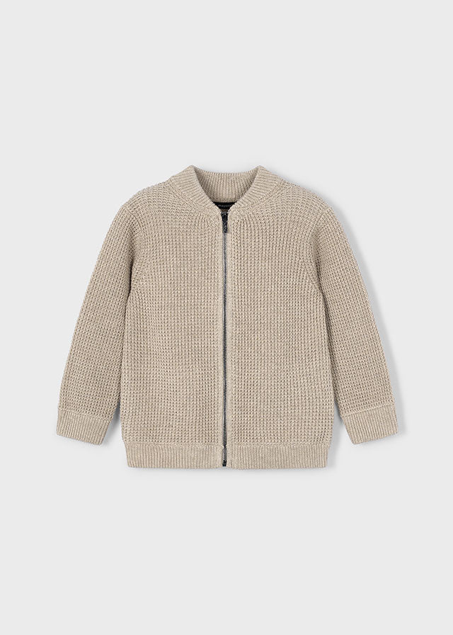 CARDIGAN IN CALDO COTONE CON ZIP BEIGE - Noi da piccoli