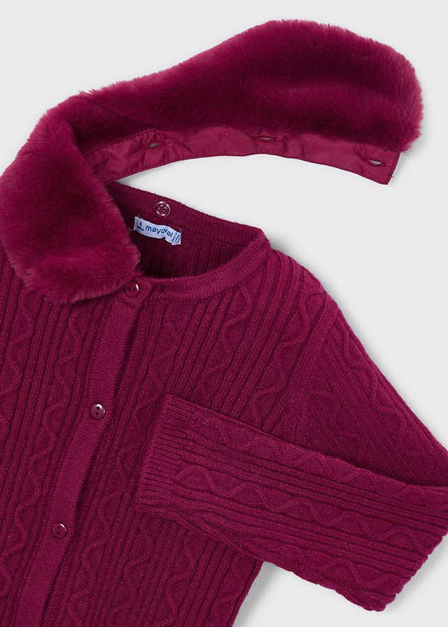 CARDIGAN IN FILATO CALDO LAMPONE CON BORDO A VOLANT - Noi da piccoli