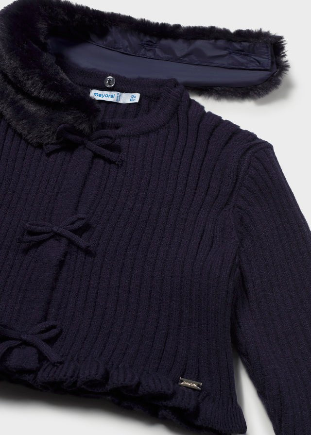 CARDIGAN IN FILATO CALDO MARINO CON COLLETTO IN ECOPELLICCIA - Noi da piccoli