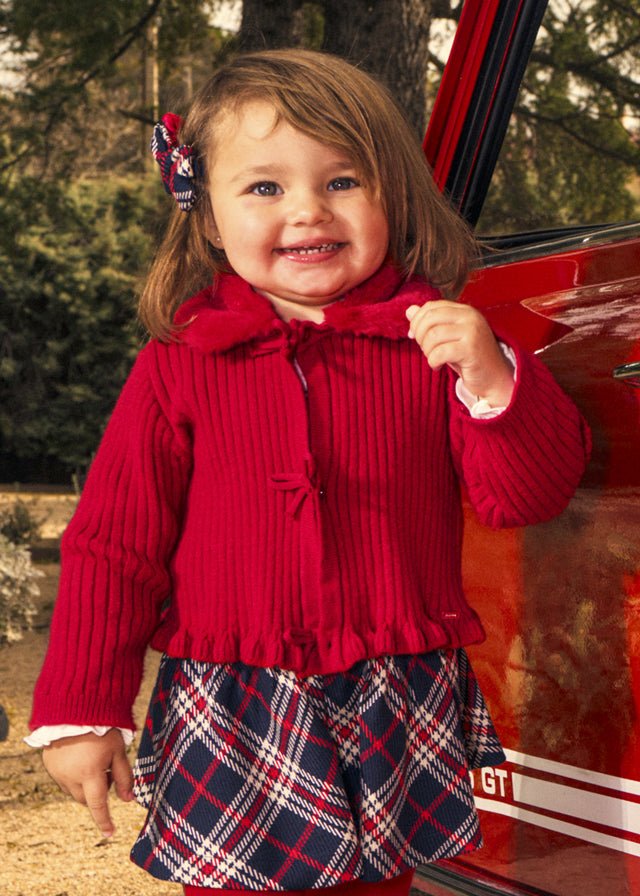 Cardigan in Filato Caldo Rosso con Colletto in Ecopelliccia Mayoral - dettaglio 2