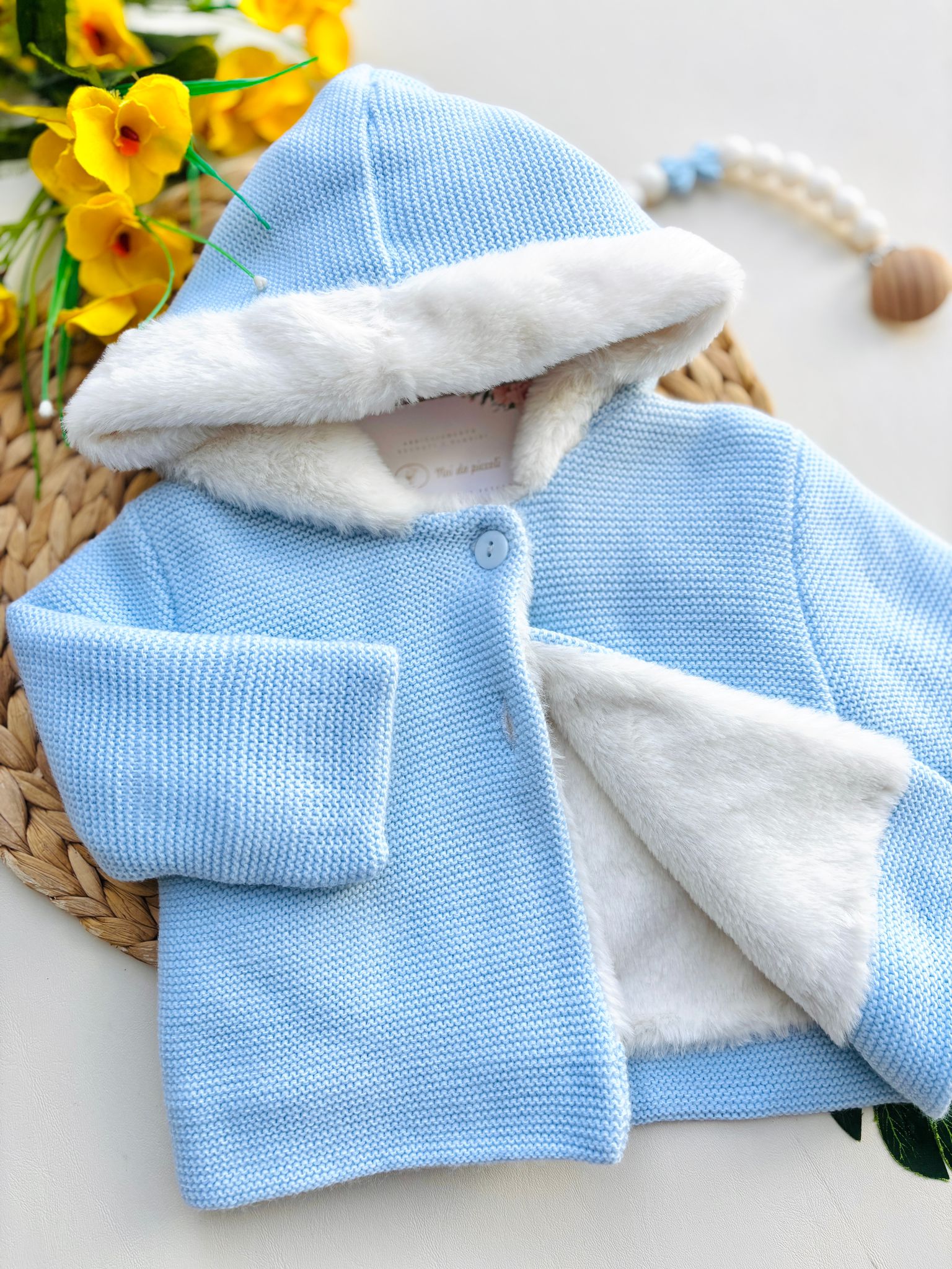 CARDIGAN INTERNAMENTE PELLICCIOSO CON CAPPUCCIO CIELO - Noi da piccoli