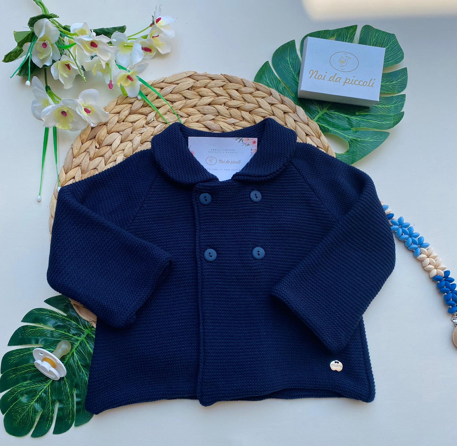 CARDIGAN LUNGO CON BOTTONCINI FILATO CALDO BLU MARINO - Noi da piccoli