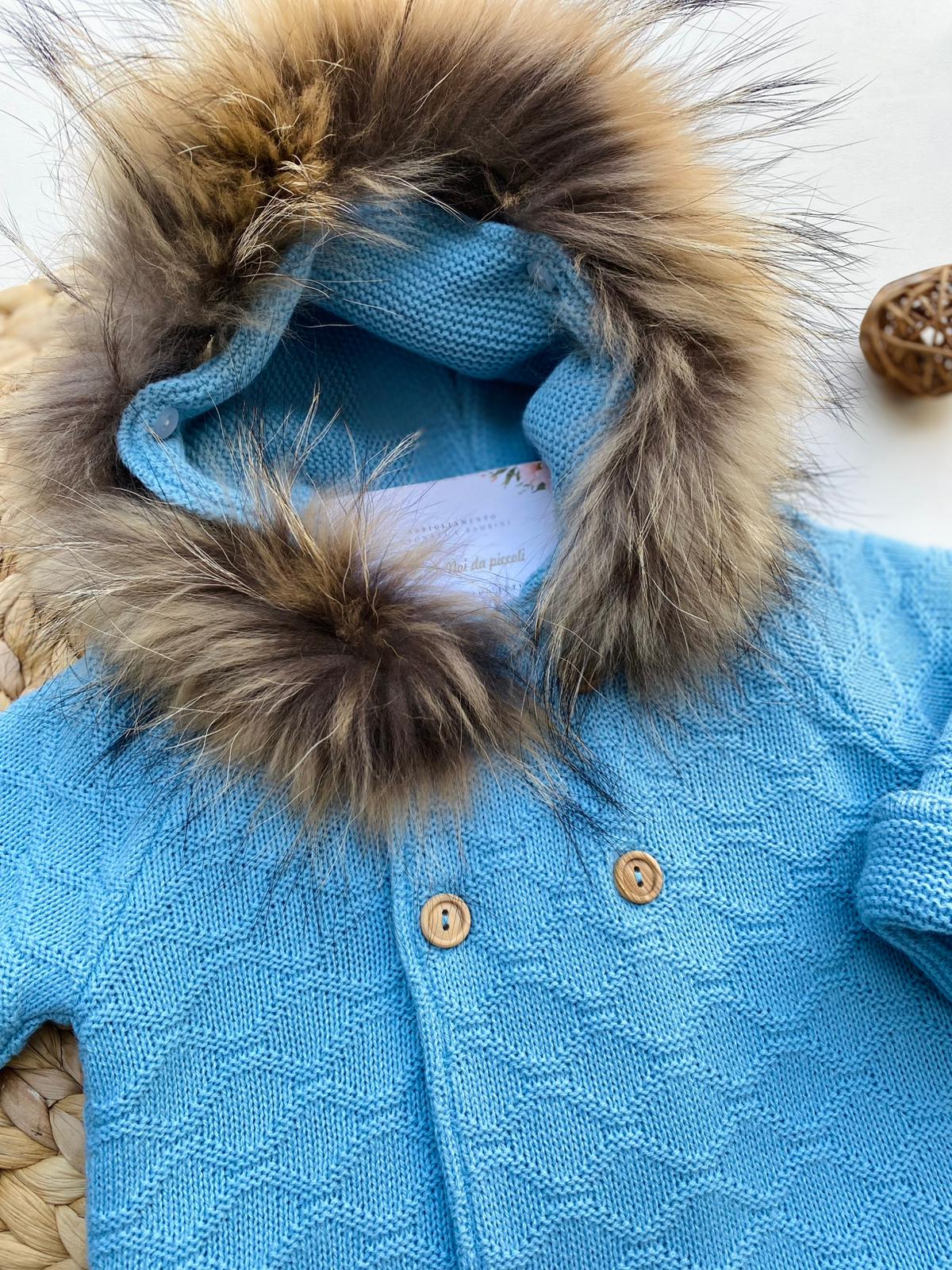 CARDIGAN LUNGO IN FILATO CALDO 100% ACRILICO AZUL BEIGE - Noi da piccoli