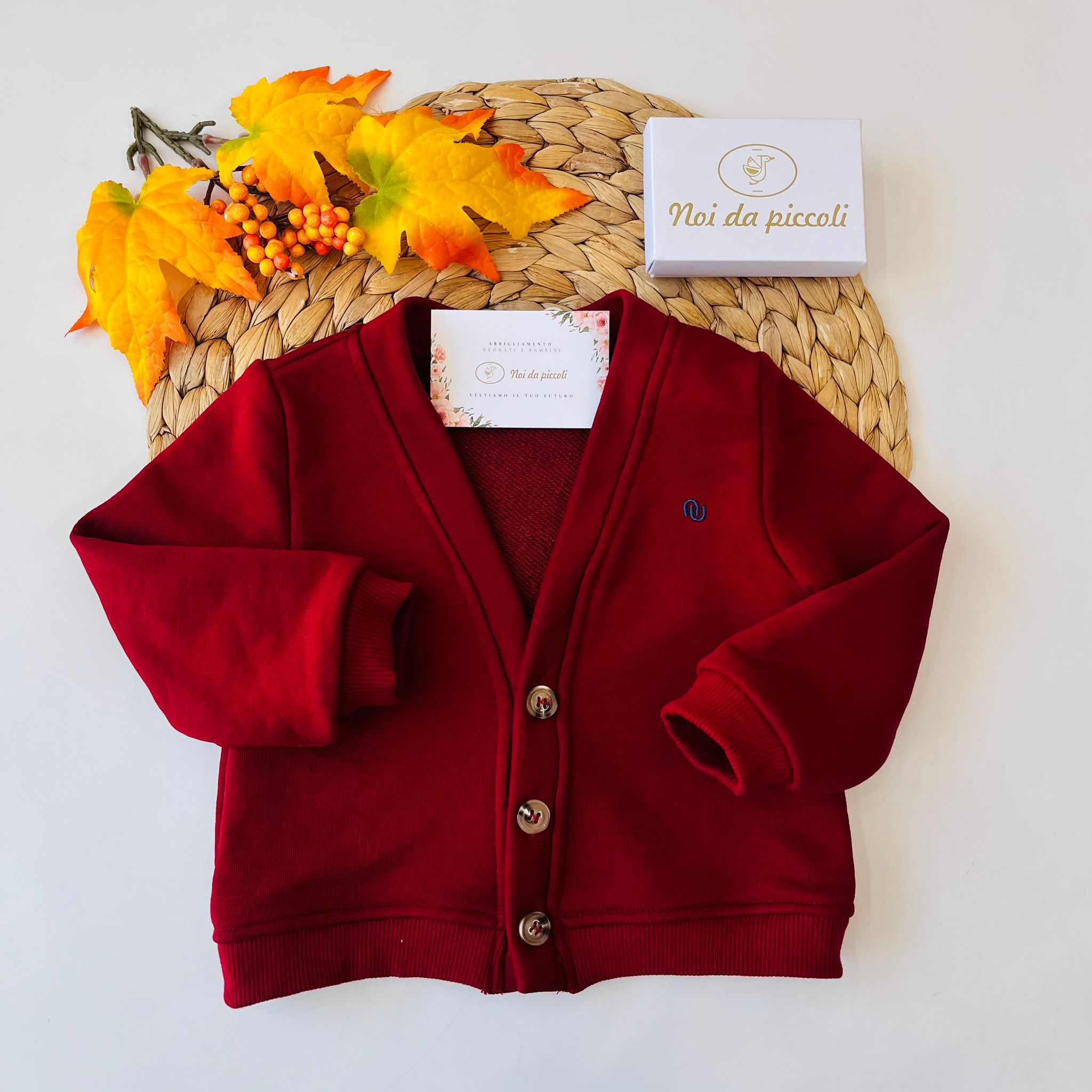 CARDIGAN OLD SCHOOL IN FELPA ROSSO SCURO - Noi da piccoli