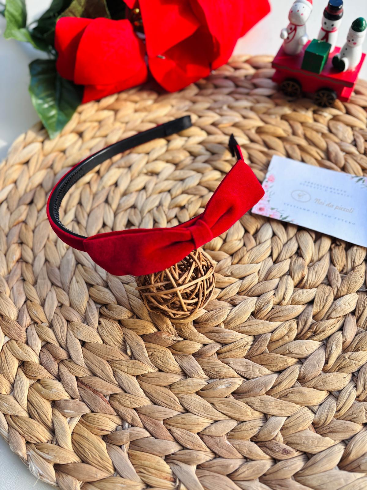 CERCHIETTO FIOCCO VELLUTO ROSSO - Noi da piccoli