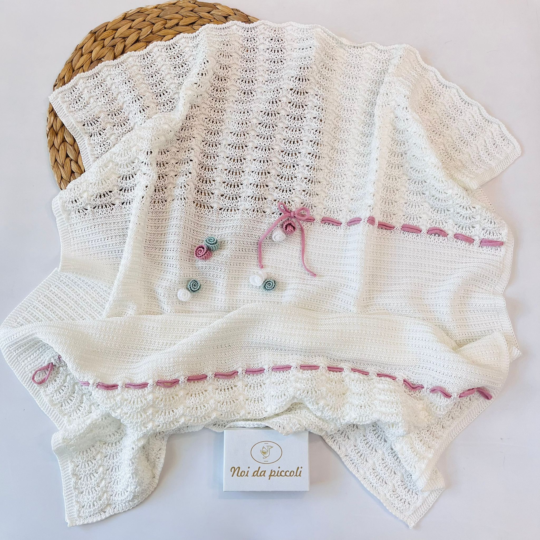 COEPRTINA CON ROSELLINE 100% FILO DI COTONE VANIGLIA MULTICOLOR - Noi da piccoli