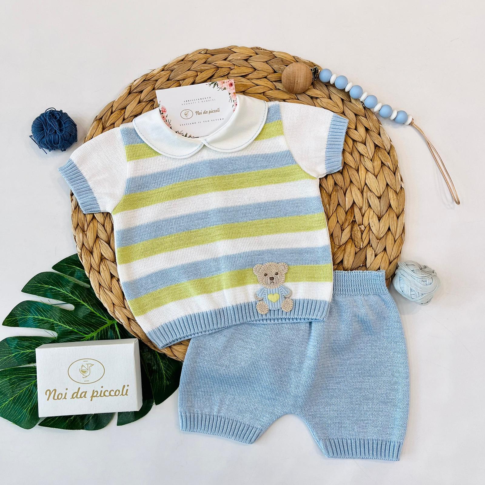 COMPLET 2PZ CORTO 100% FILO DI COTONE POLVERE LIME - Noi da piccoli