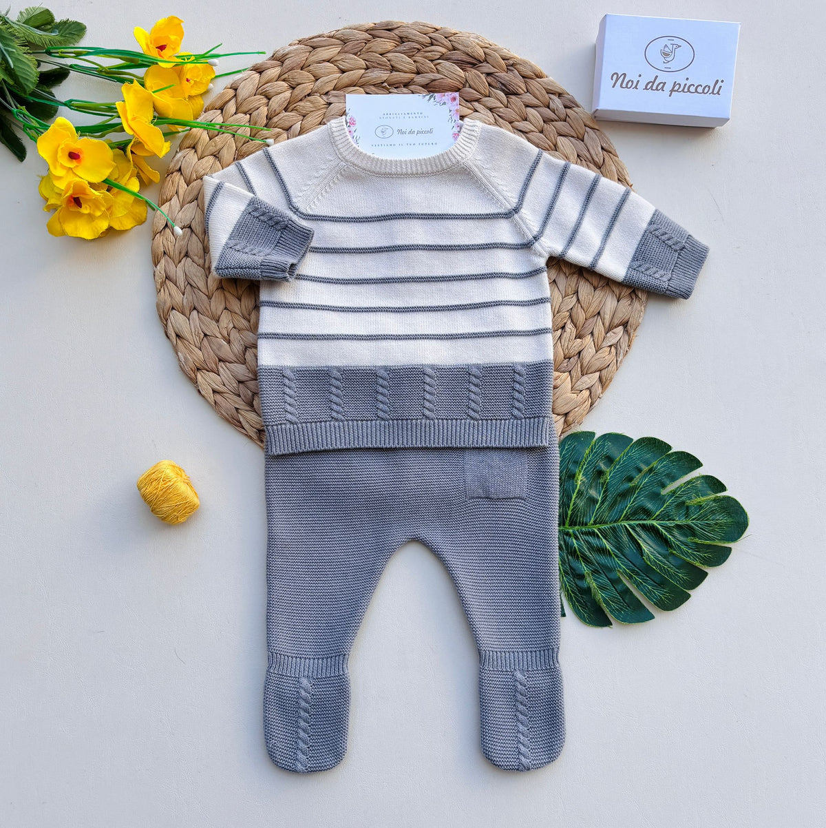 COMPLETO 2 P IN FILATO CALDO CON RIGHE Grigio - Noi da piccoli