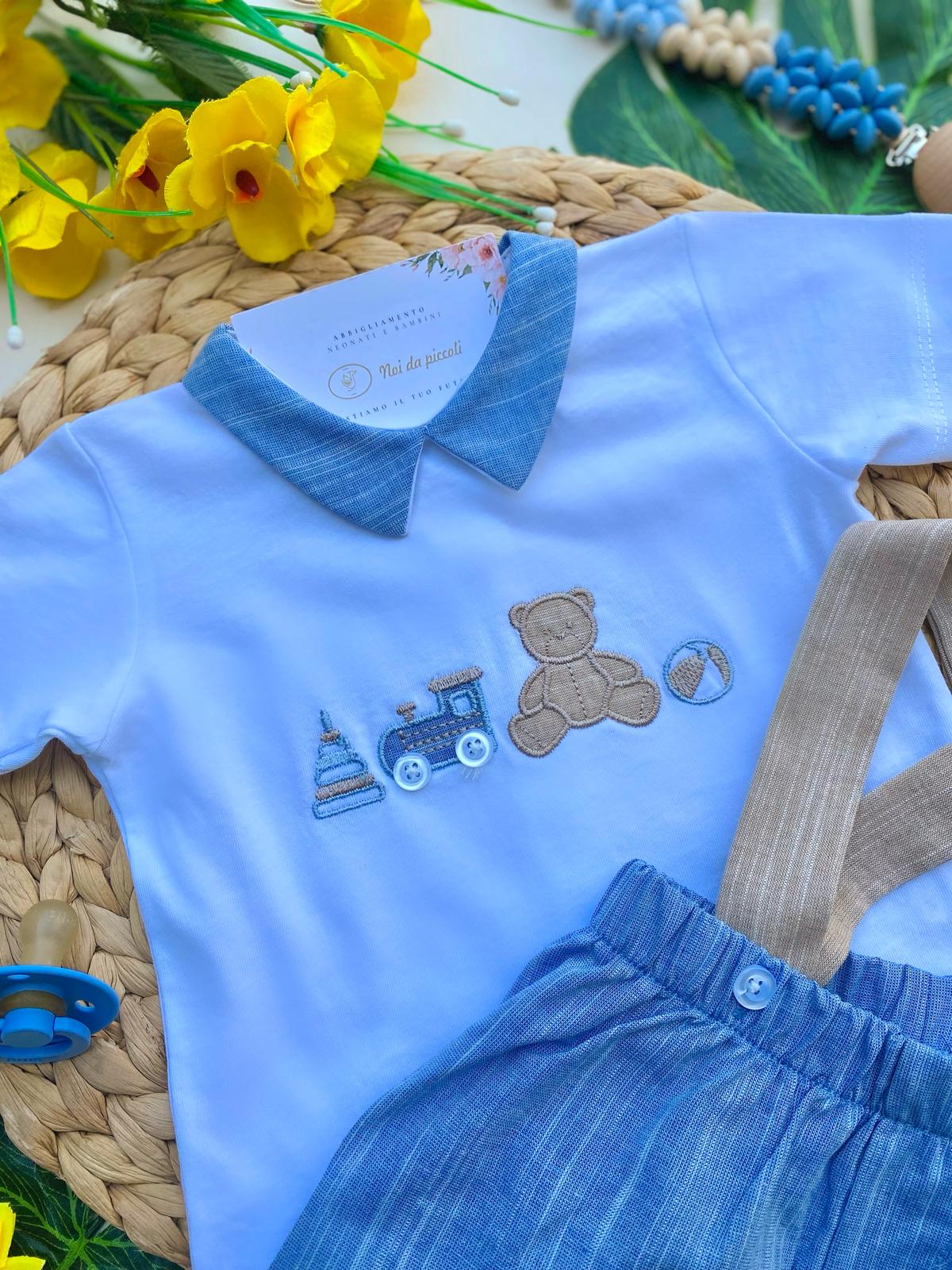 completo 2 pz 100 % COTONE BIANCO - CIELO - Noi da piccoli