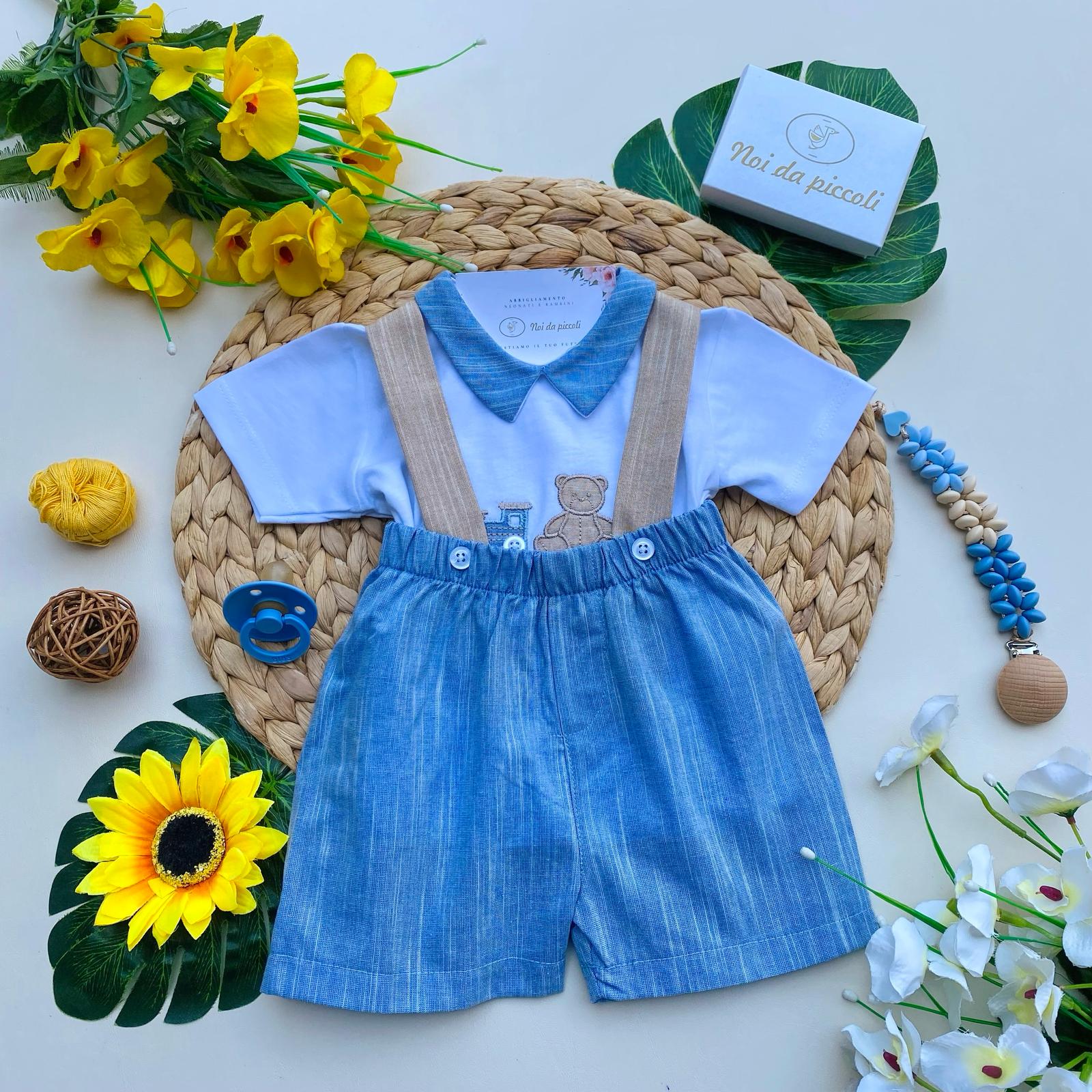 completo 2 pz 100 % COTONE BIANCO - CIELO - Noi da piccoli