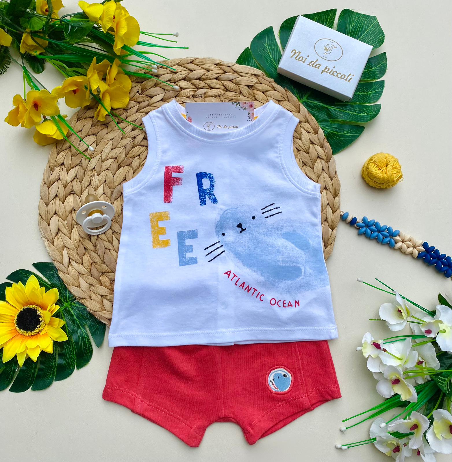 completo 2 pz 100 % COTONE Rosso - Noi da piccoli