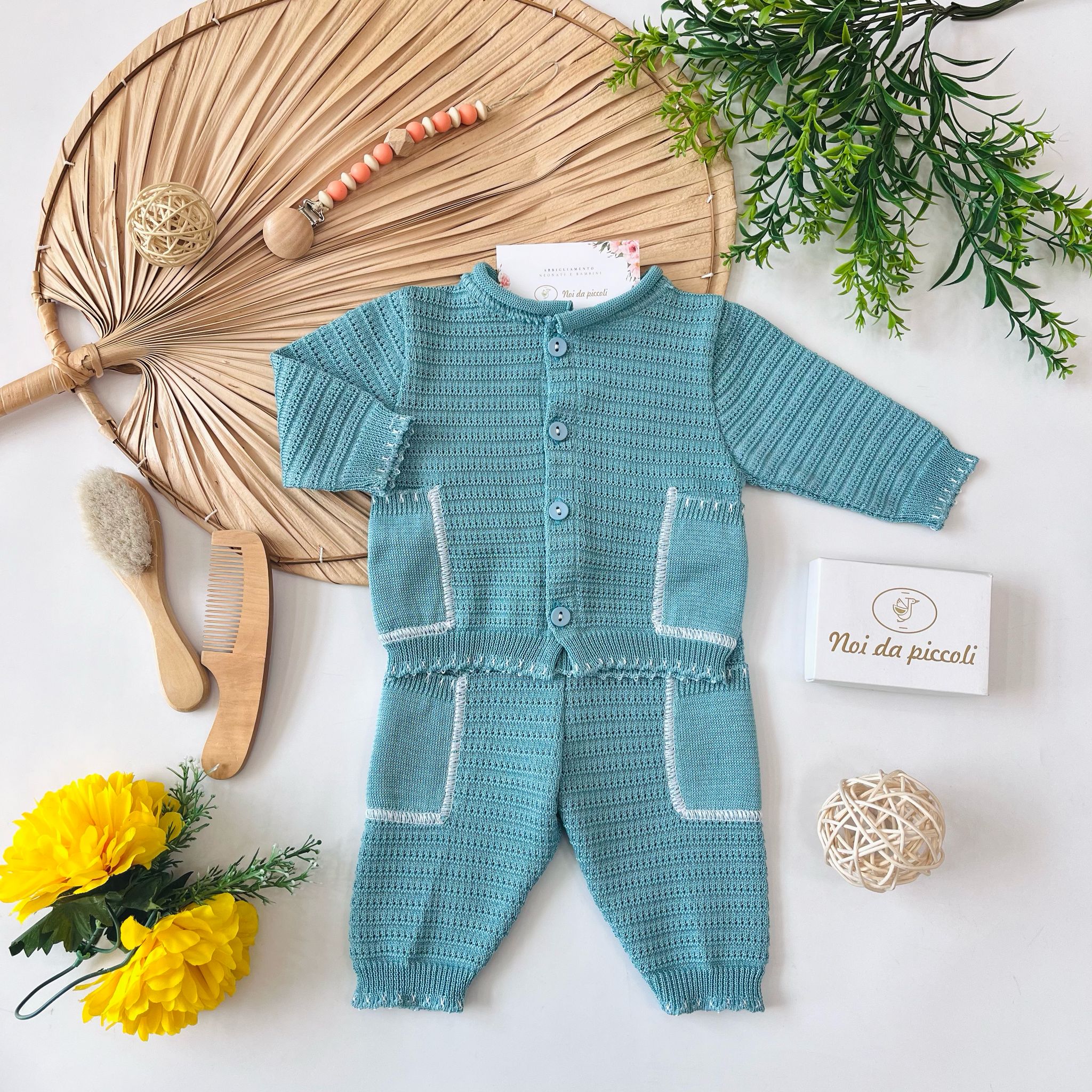 completo 2 pz 100 % COTONE Verde - Noi da piccoli