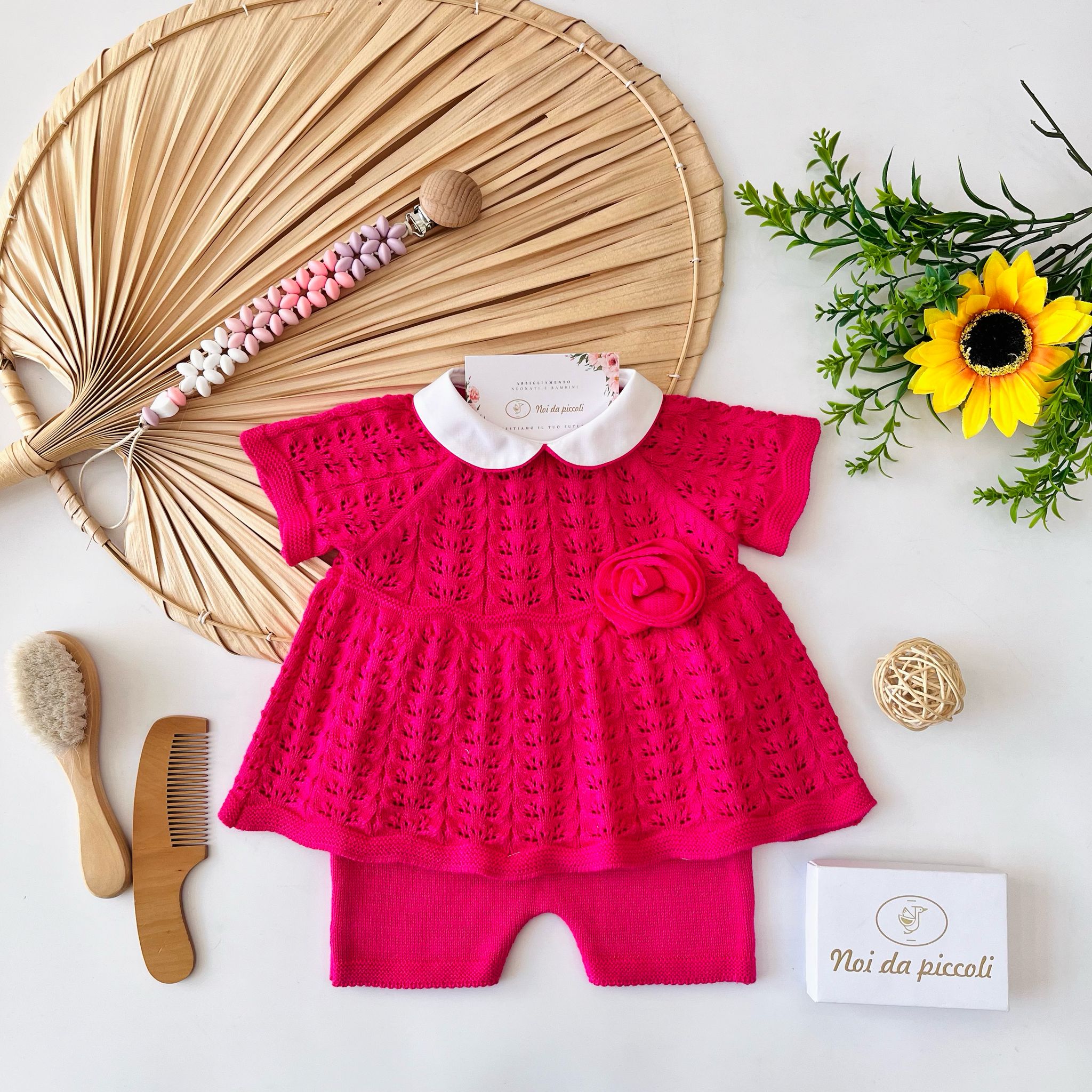 COMPLETO 2 PZ 100% FILO DI COTONE FUCSIA E BIANCO - Noi da piccoli