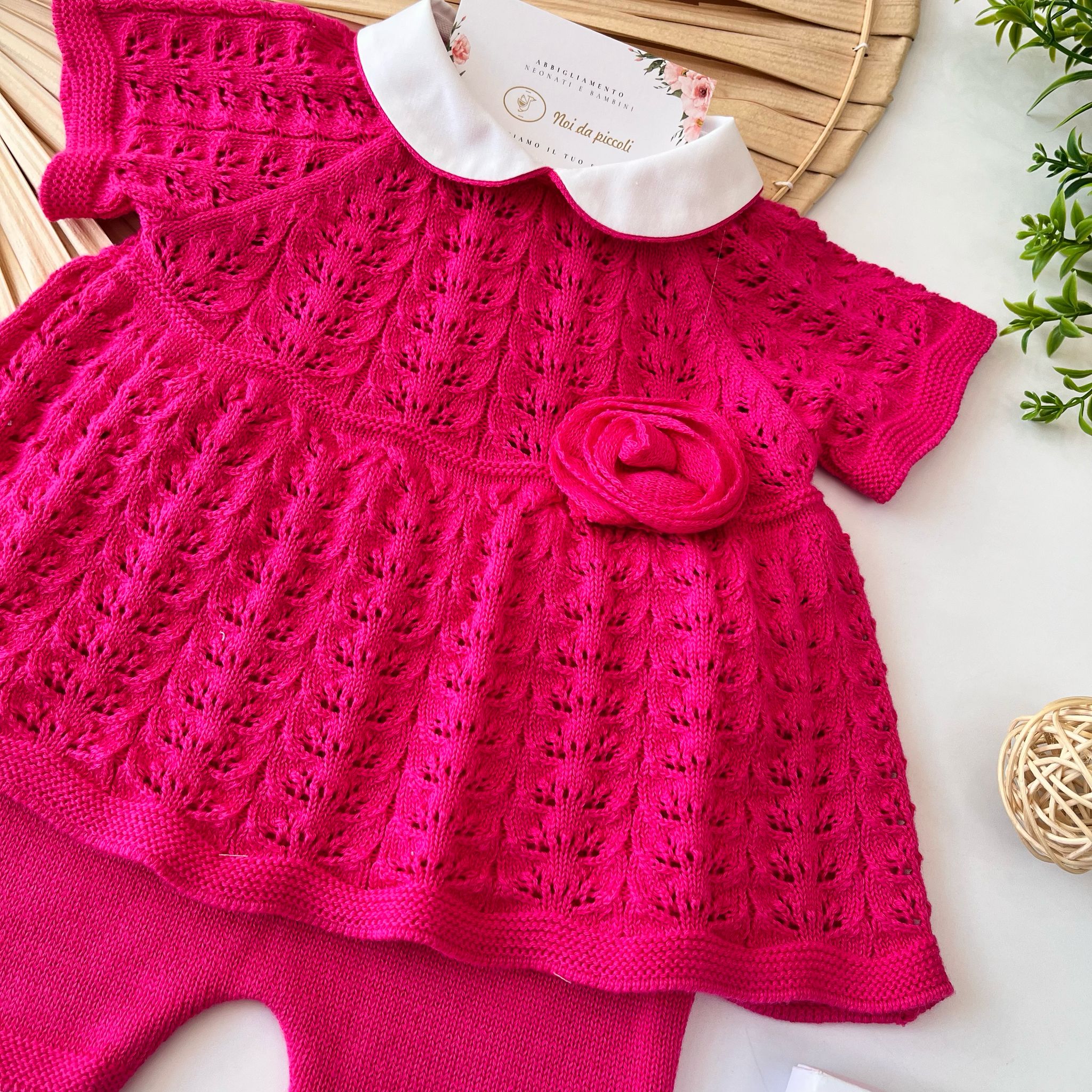 COMPLETO 2 PZ 100% FILO DI COTONE FUCSIA E BIANCO - Noi da piccoli