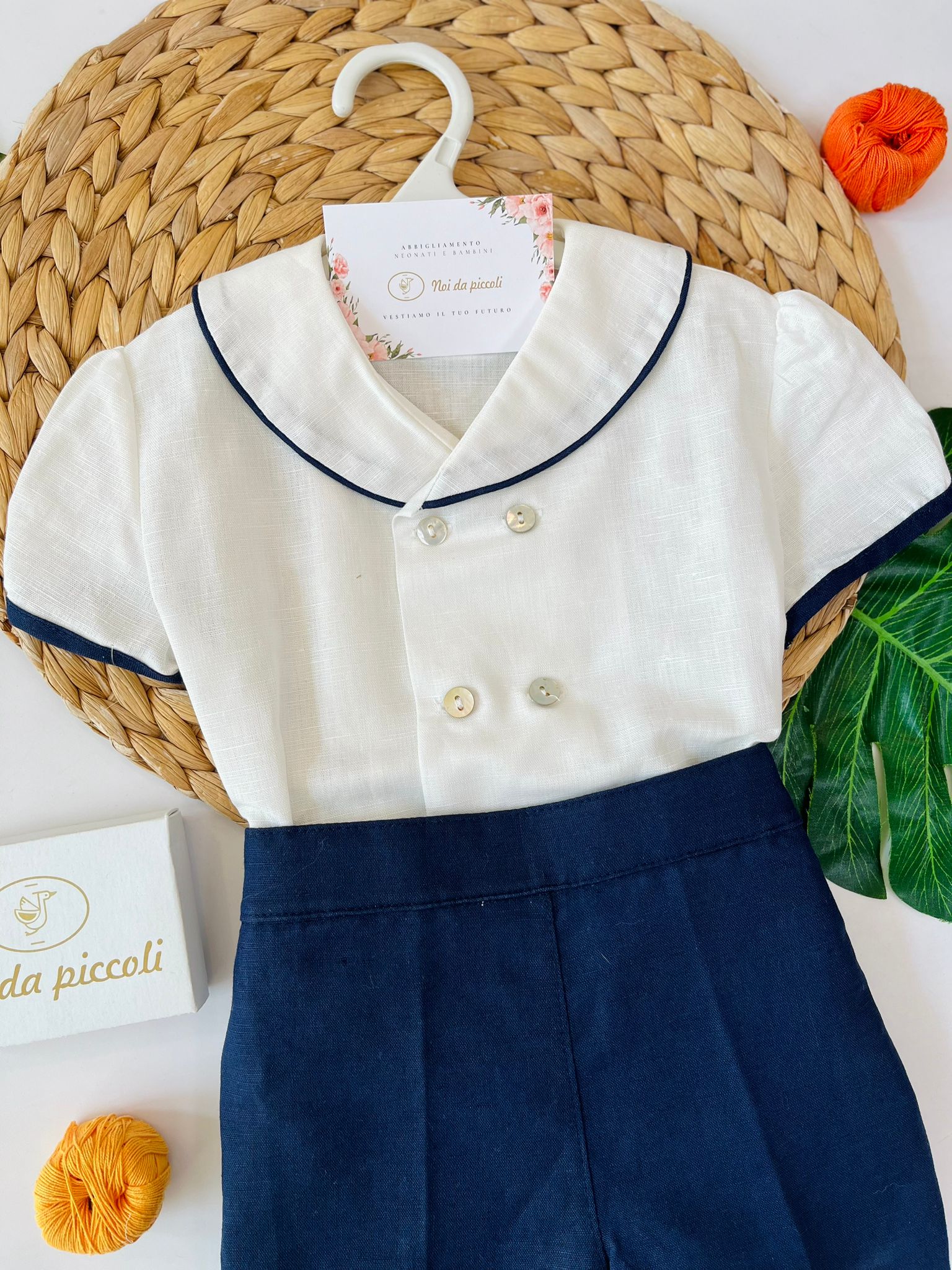 COMPLETO 2 PZ CERIMONIALE CON DOPPI BOTTONCINI IN MADREPERLA BLU - Noi da piccoli