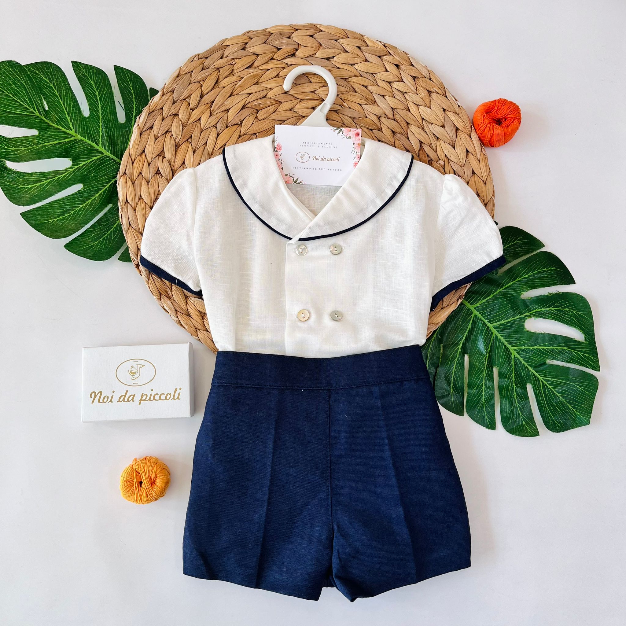 COMPLETO 2 PZ CERIMONIALE CON DOPPI BOTTONCINI IN MADREPERLA BLU - Noi da piccoli