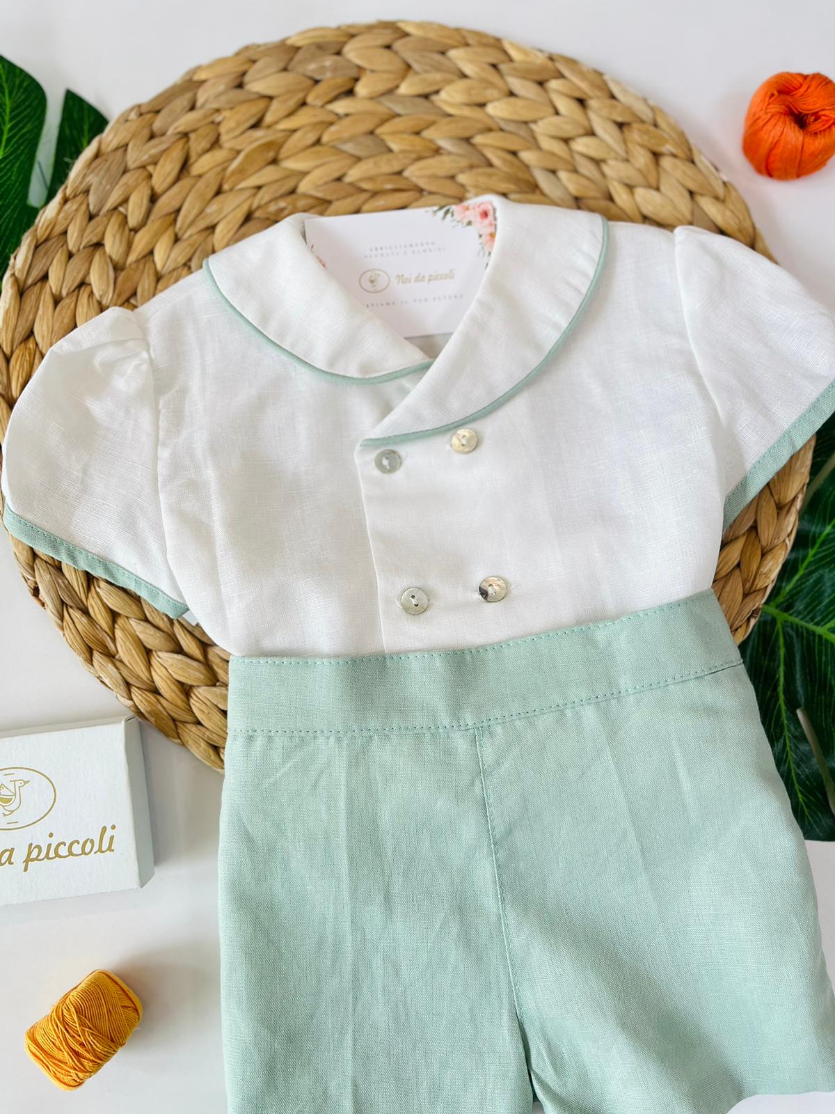 COMPLETO 2 PZ CERIMONIALE CON DOPPI BOTTONCINI IN MADREPERLA VERDE - Noi da piccoli