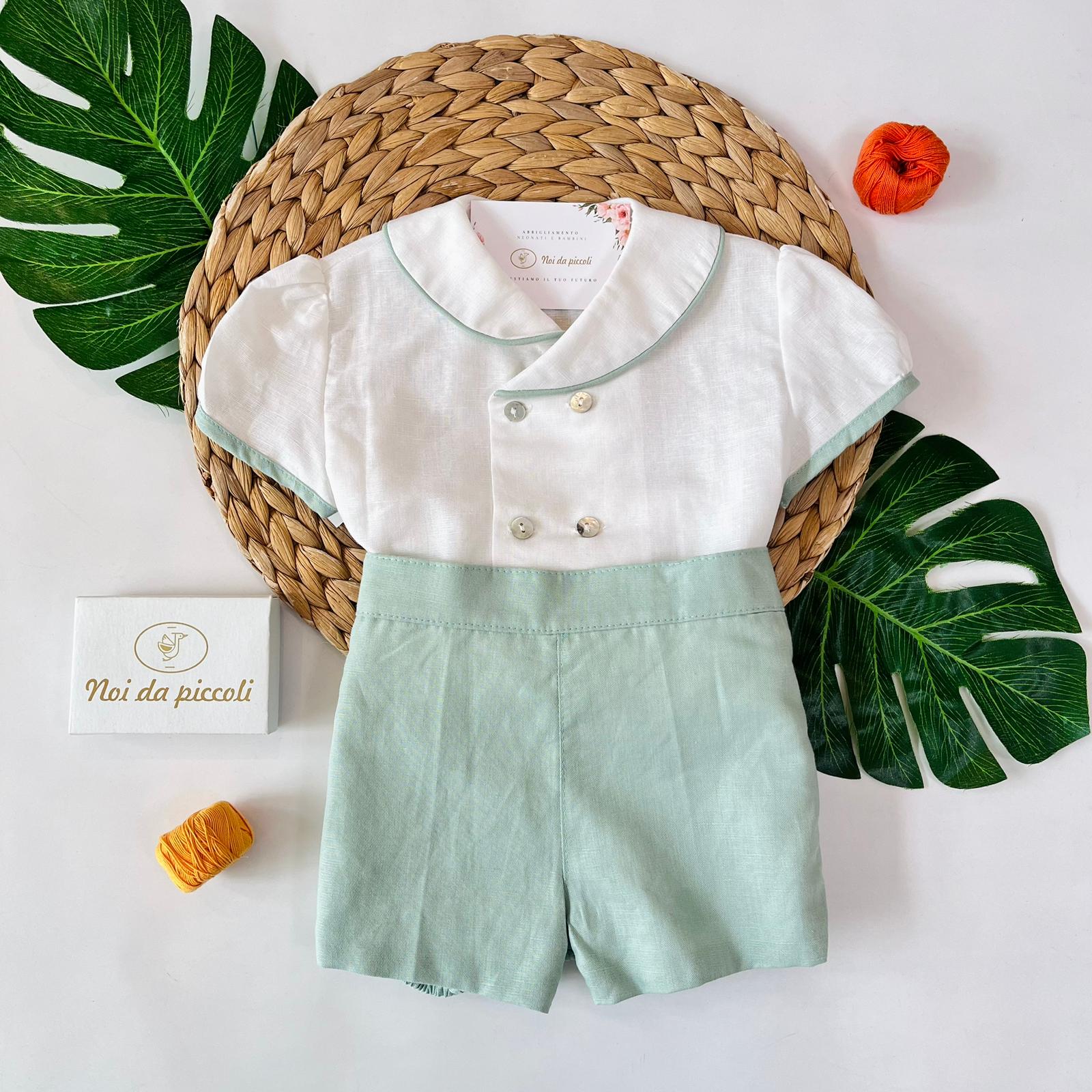 COMPLETO 2 PZ CERIMONIALE CON DOPPI BOTTONCINI IN MADREPERLA VERDE - Noi da piccoli