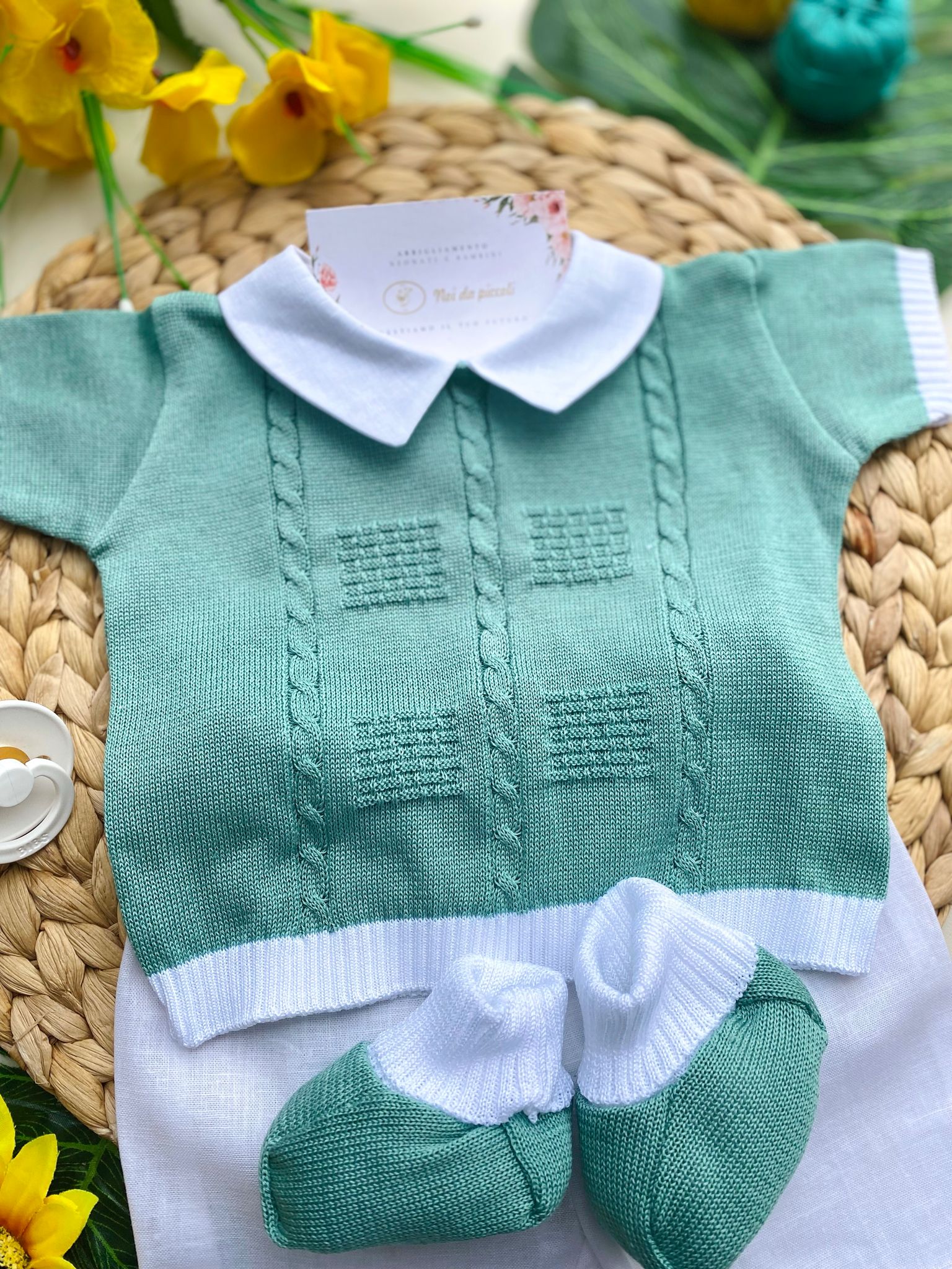 completo 2 pz con babbucce Cotone Bianco - Noi da piccoli