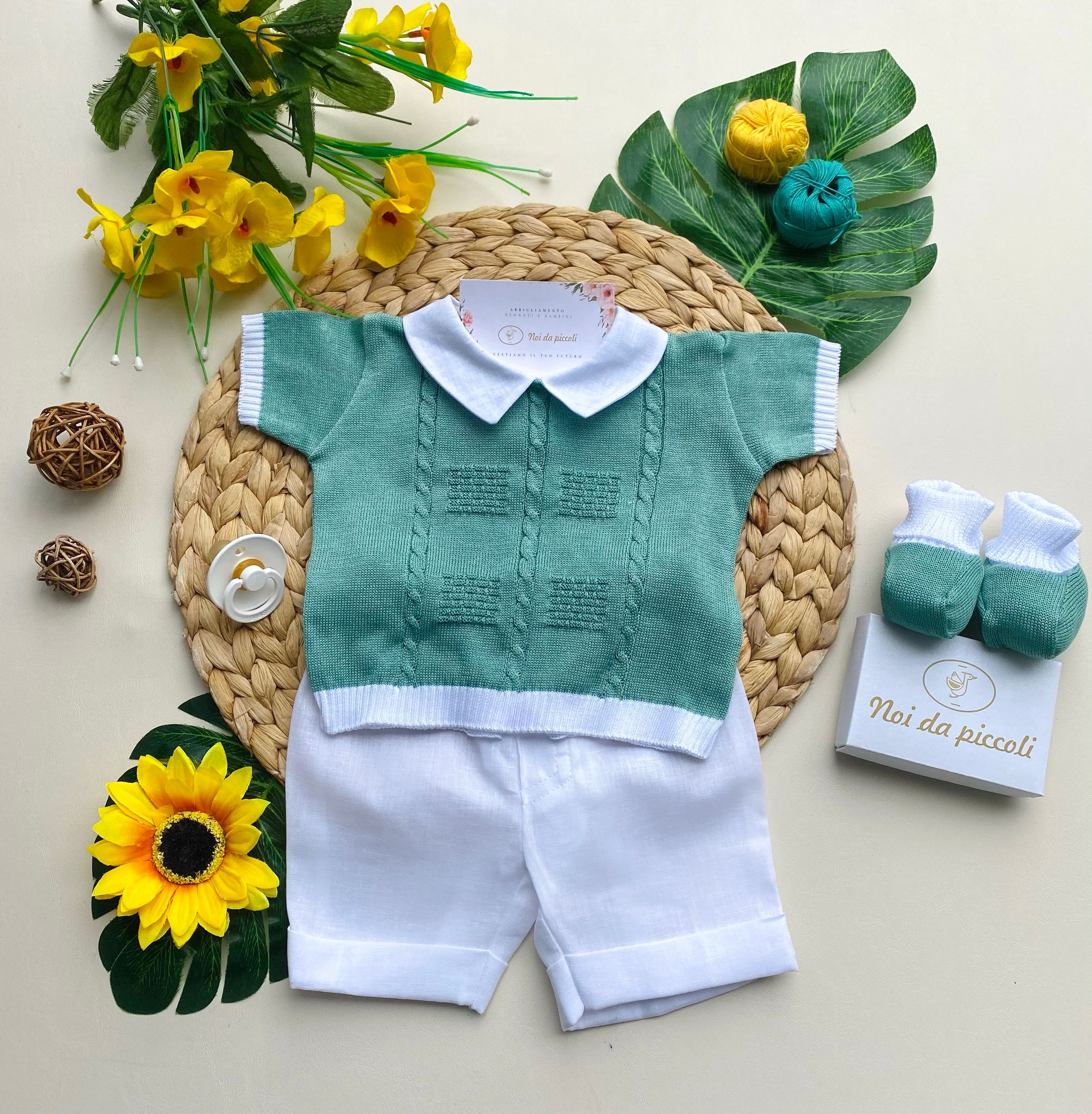 completo 2 pz con babbucce Cotone Bianco - Noi da piccoli