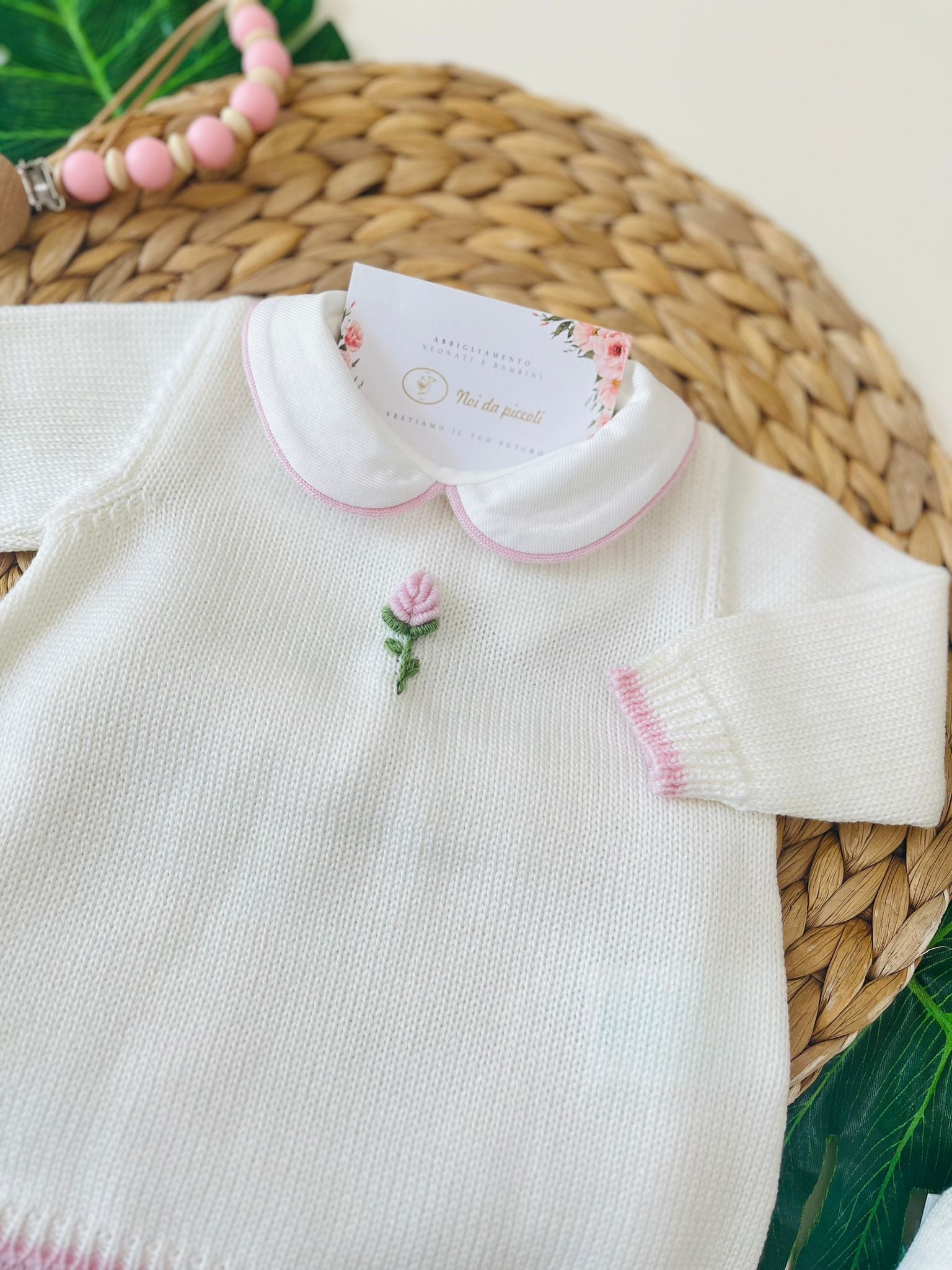 COMPLETO 2 PZ CON BABBUCCE TULIPAN 100% lana merino extrafine PANNA - Noi da piccoli