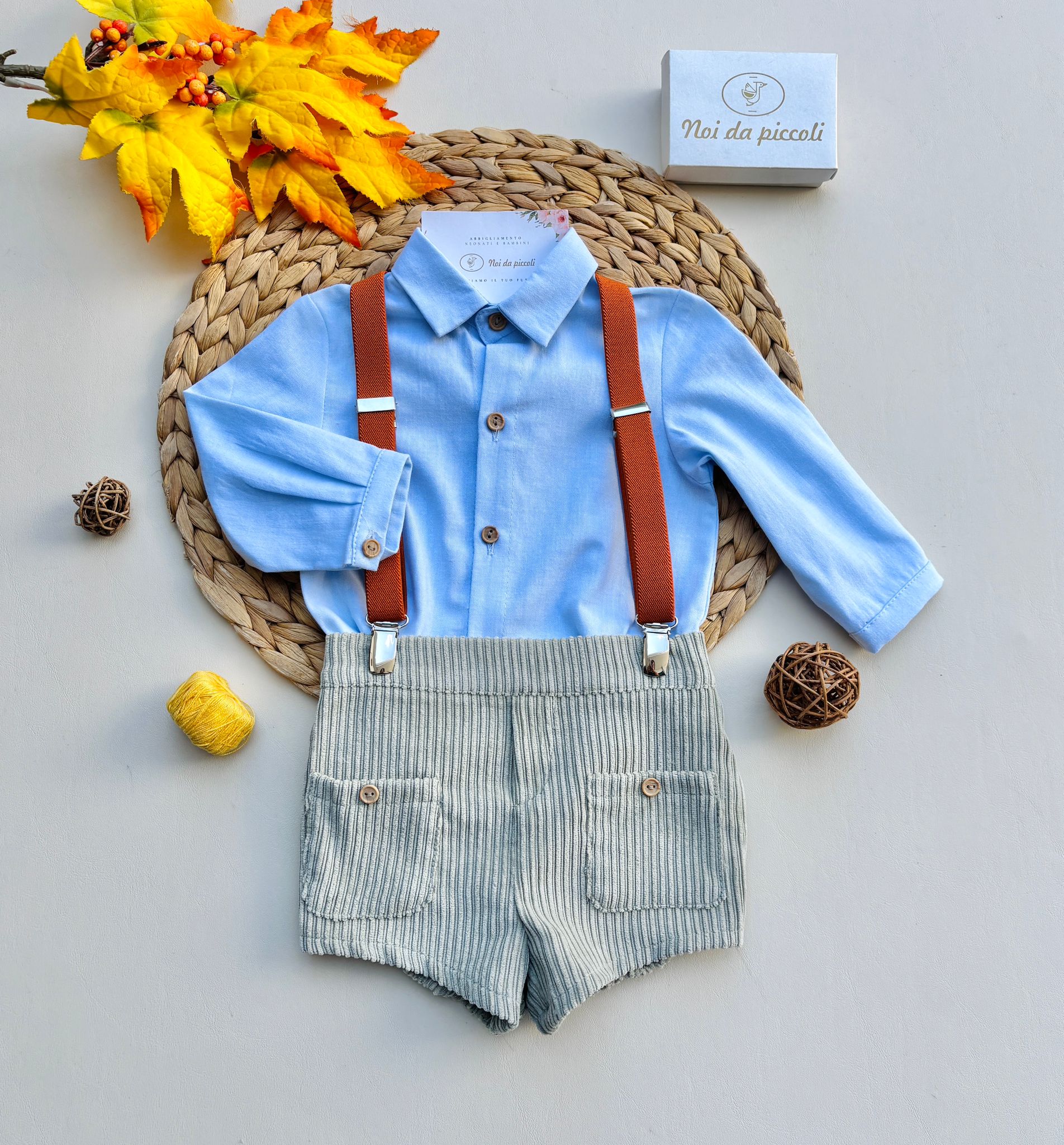 COMPLETO 2 PZ CON BRETELLE VERDE CIELO - Noi da piccoli