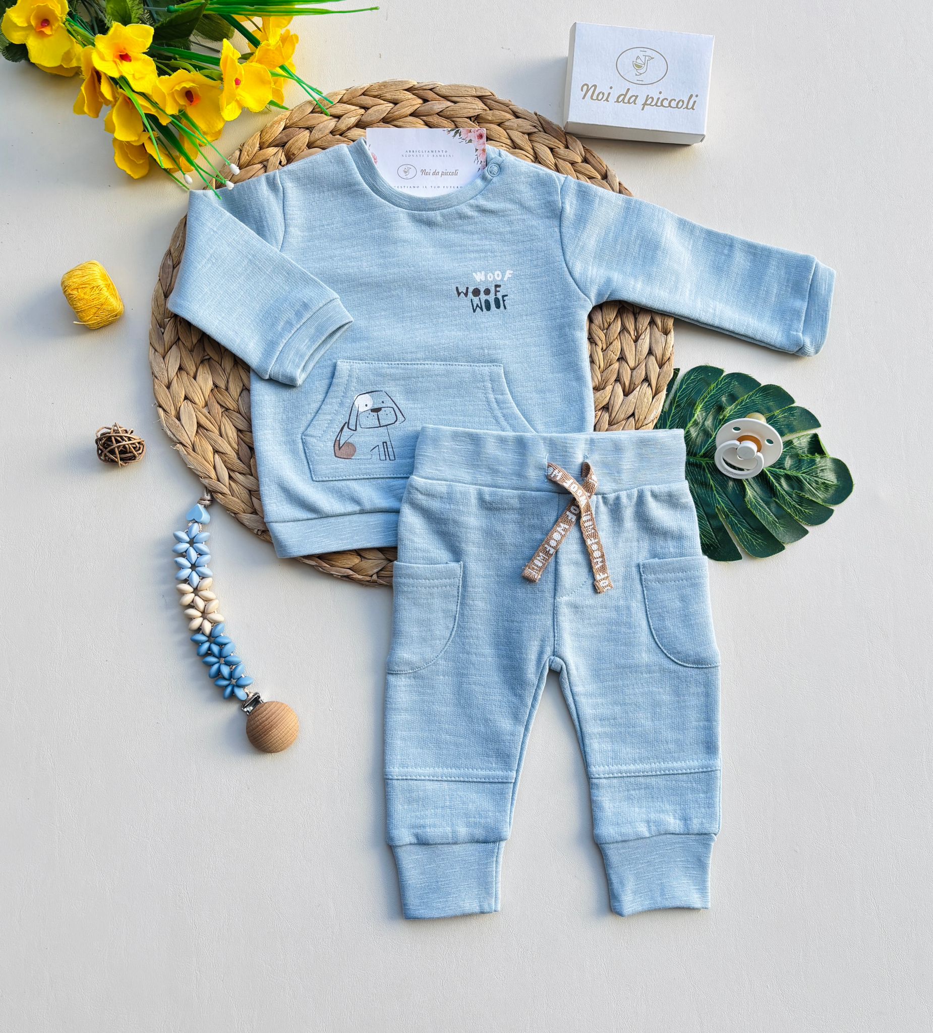 COMPLETO 2 PZ CON CAGNOLINO CIELO - Noi da piccoli