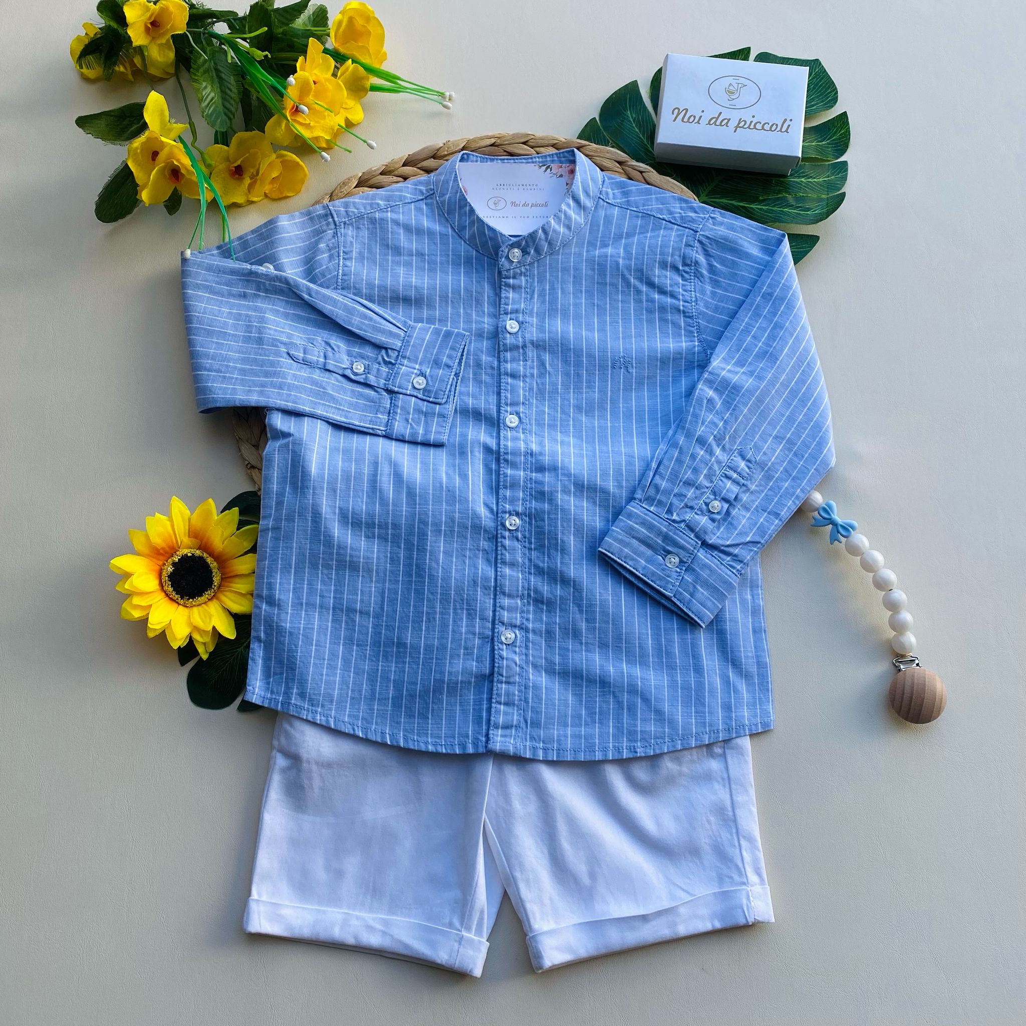 completo 2 pz con camicina cielo a righe e pantalone bianco - Noi da piccoli