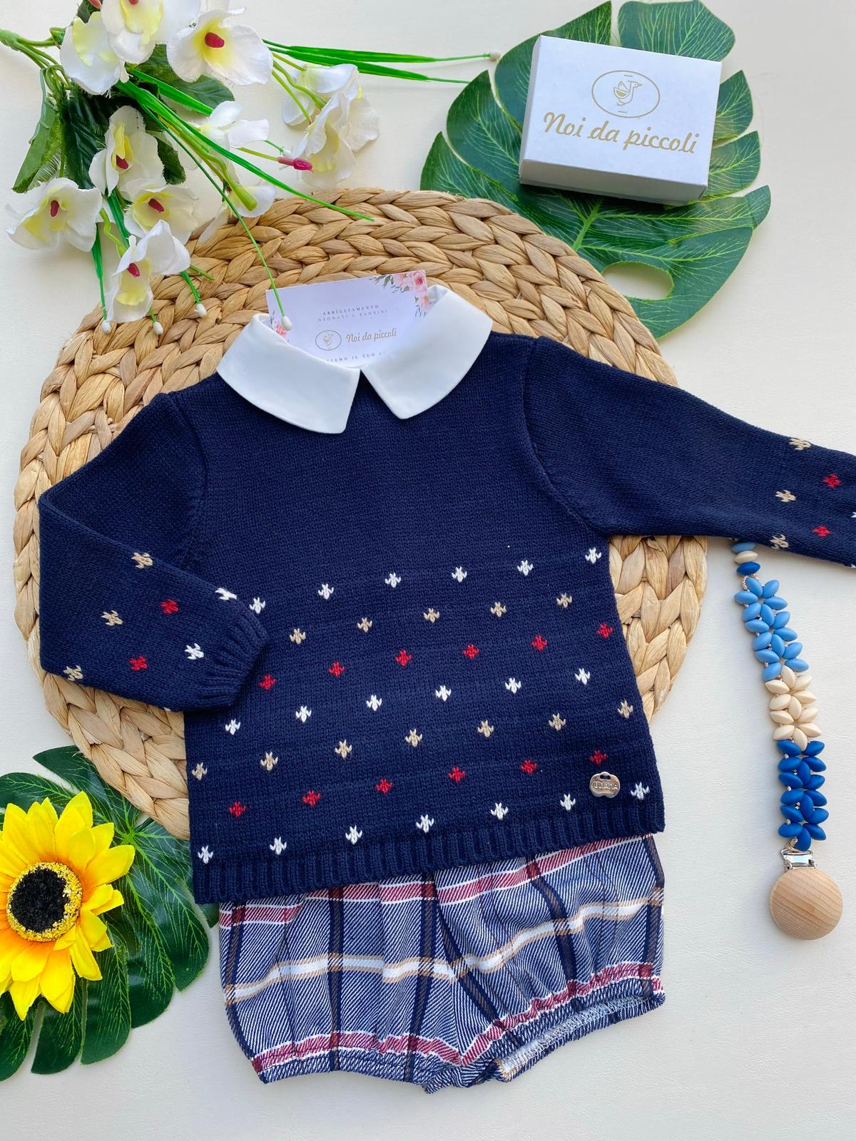 COMPLETO 2 PZ CON DISEGNINI FILATO CALDO BLU MARINO - Noi da piccoli
