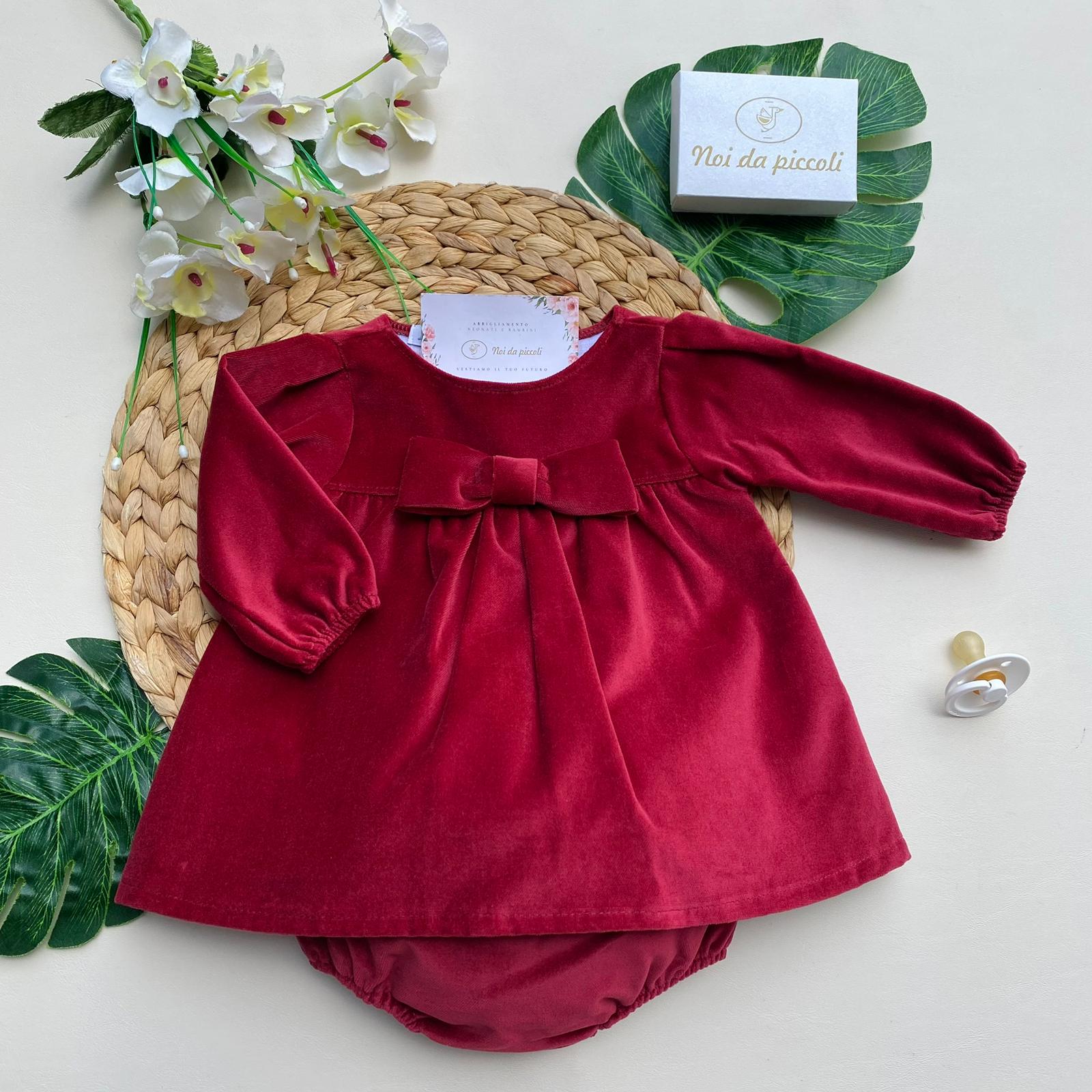 COMPLETO 2 PZ CON FIOCCHETTO FILATO CALDO ROSSO RUBINO - Noi da piccoli