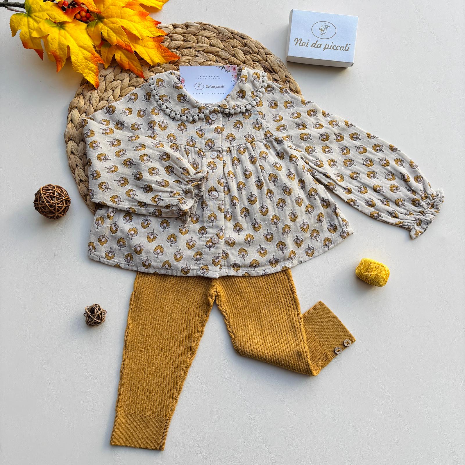 COMPLETO 2 PZ CON FIORELLINI MIELE - Noi da piccoli