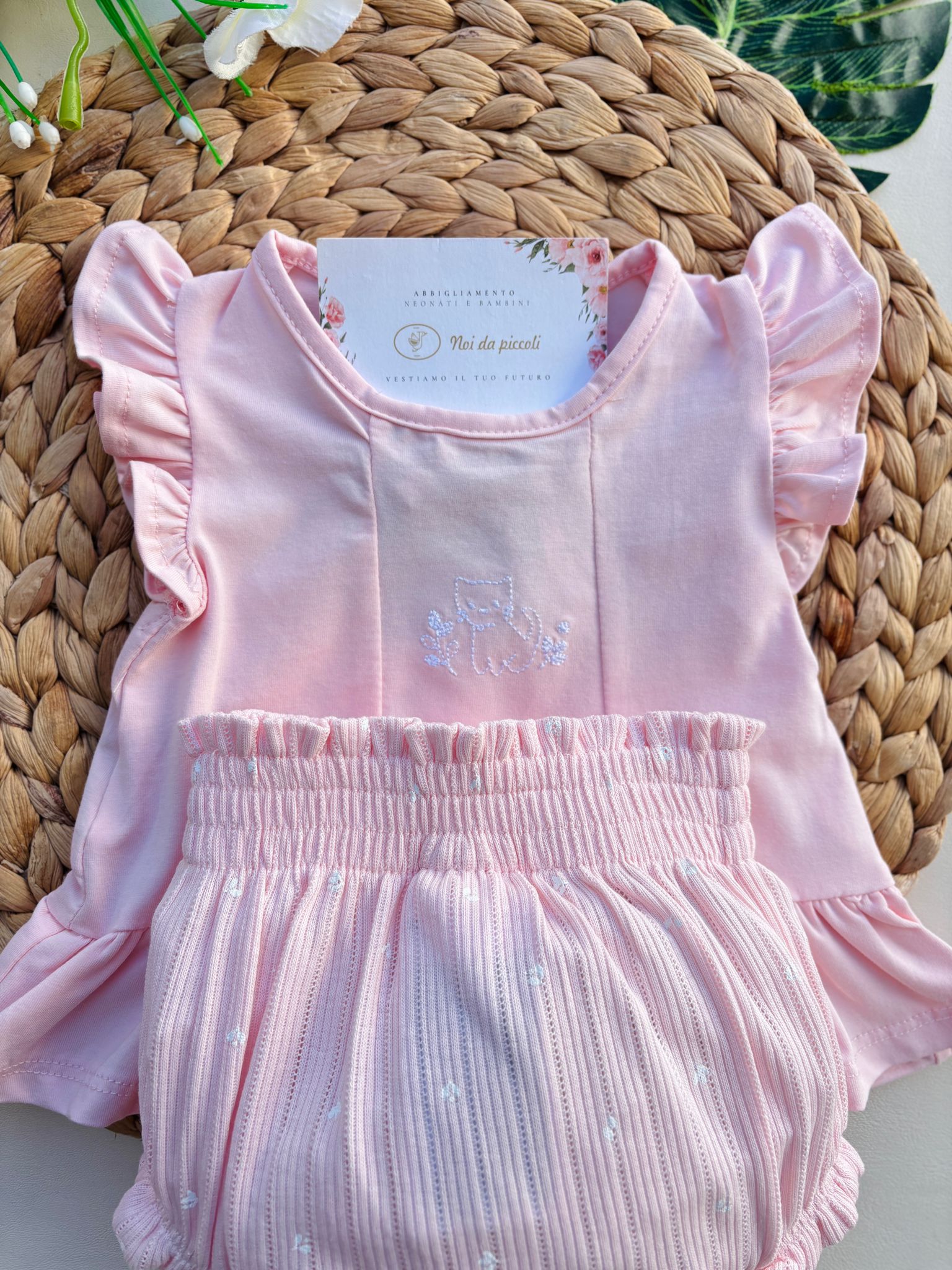 COMPLETO 2 PZ CON GATTINO COTONE ROSA - Noi da piccoli